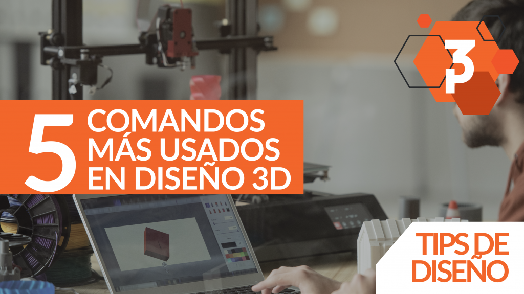 Diseñador trabajando en una laptop con software CAD junto a impresoras 3D, portada de tips de diseño
