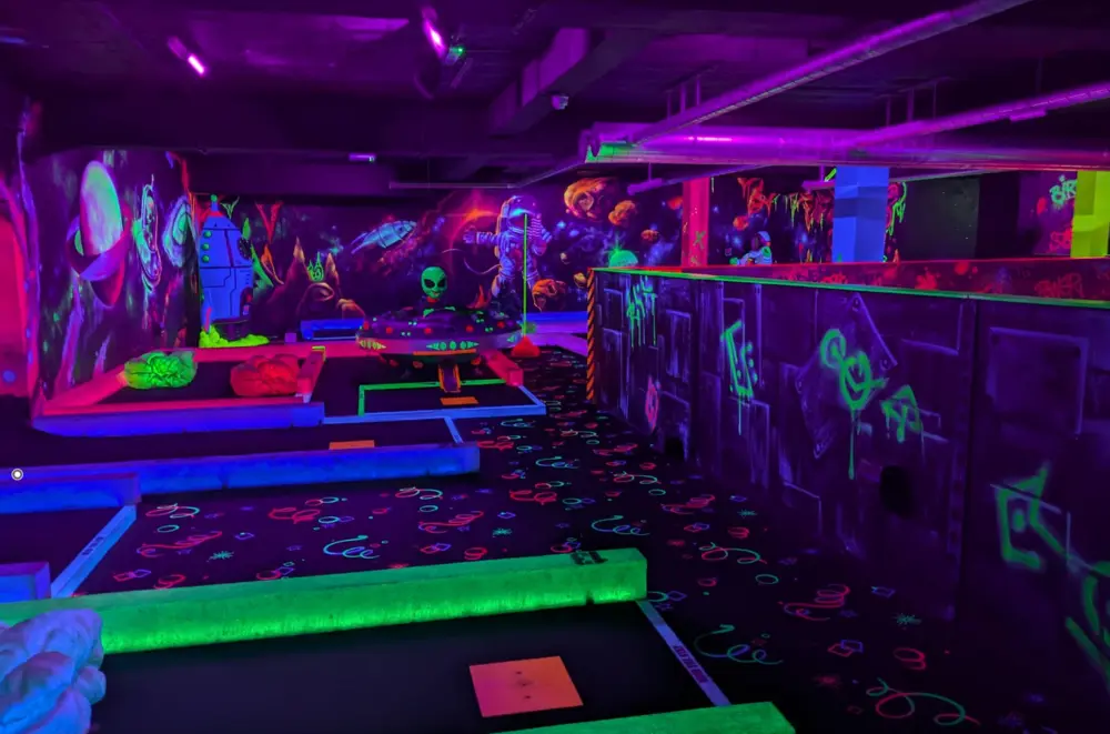Neon Golf Party, Watford, Hertfordshire, London, UK