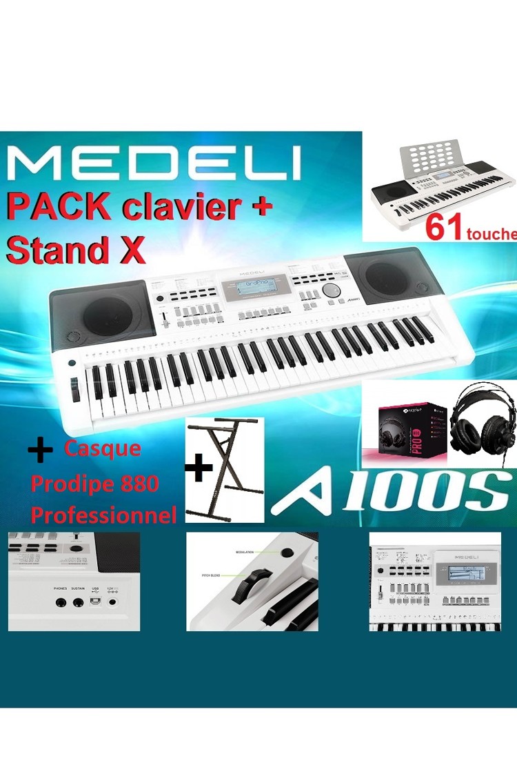 Clavier portable 700 sons/280 rythmes -USB-+ casque Pro + stand X