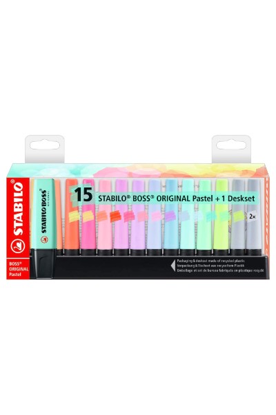 15 surligneurs STABILO Boss fluo + pastel édition collector avec