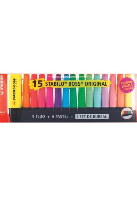 STABILO BOSS ORIGINAL Pastel – Set de bureau de 15 surligneurs