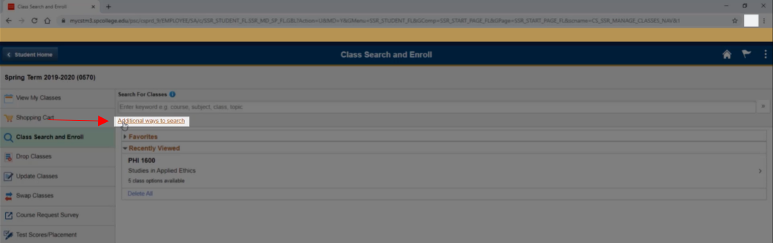 Screen capture: Class Search and Enrolll page.