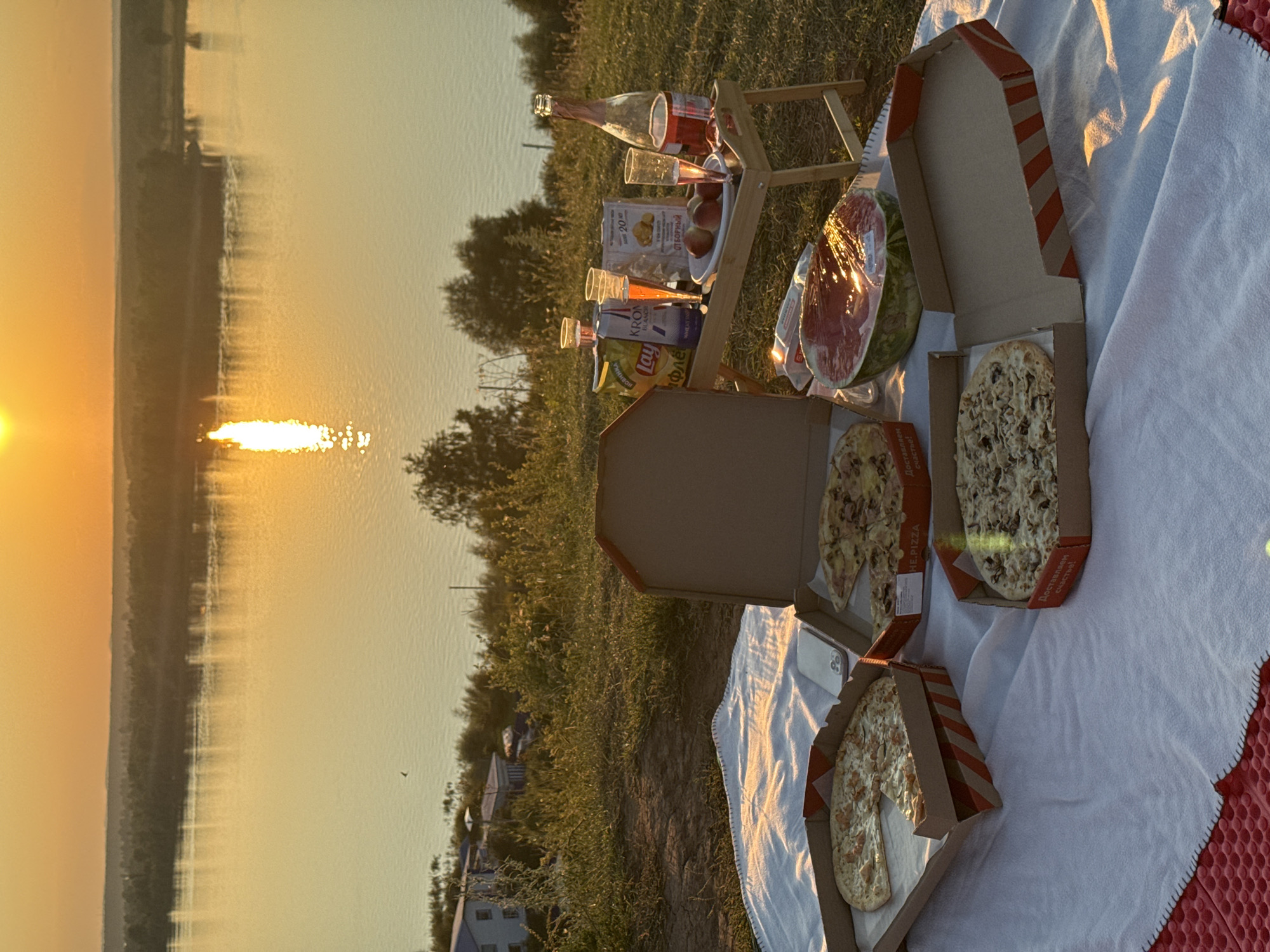 Riverside picnic at sunset, Olkhovka, Russia
