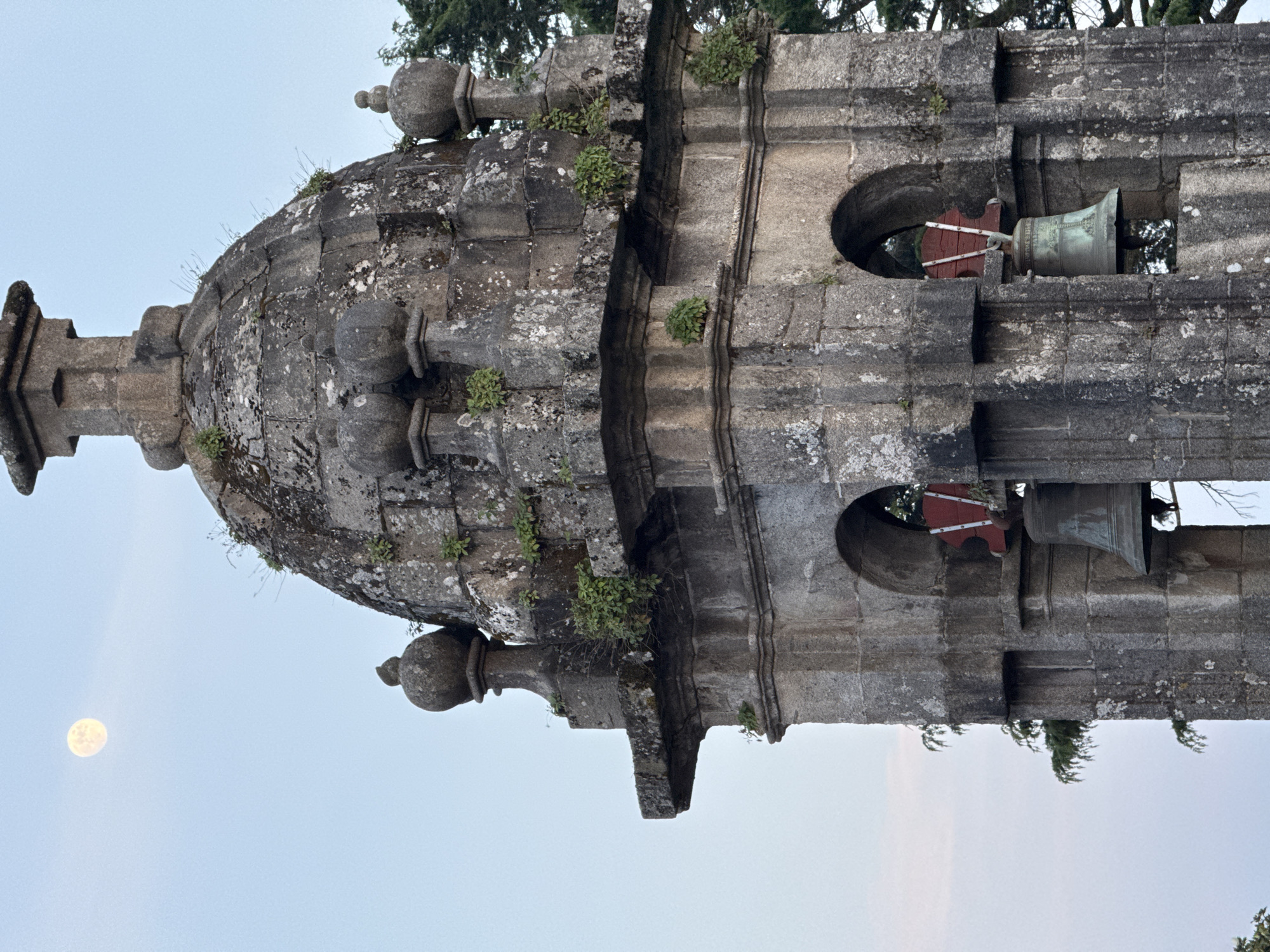 Evening observations of historic bell tower in Santiago