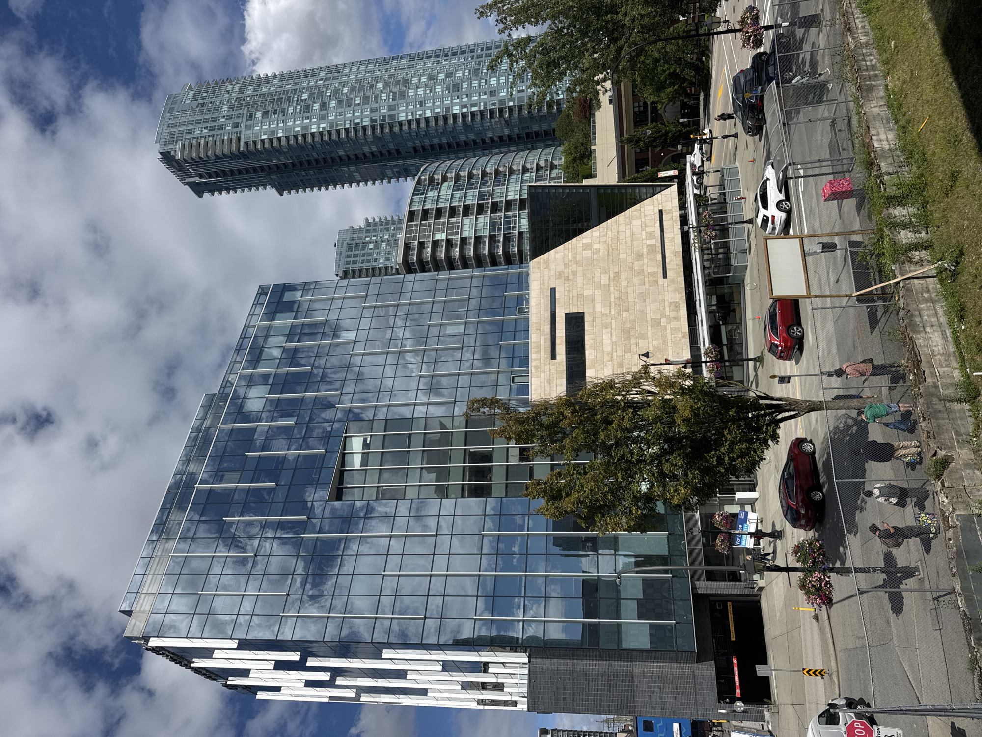 Cloudy afternoon on a mixed-use block in New Westminster