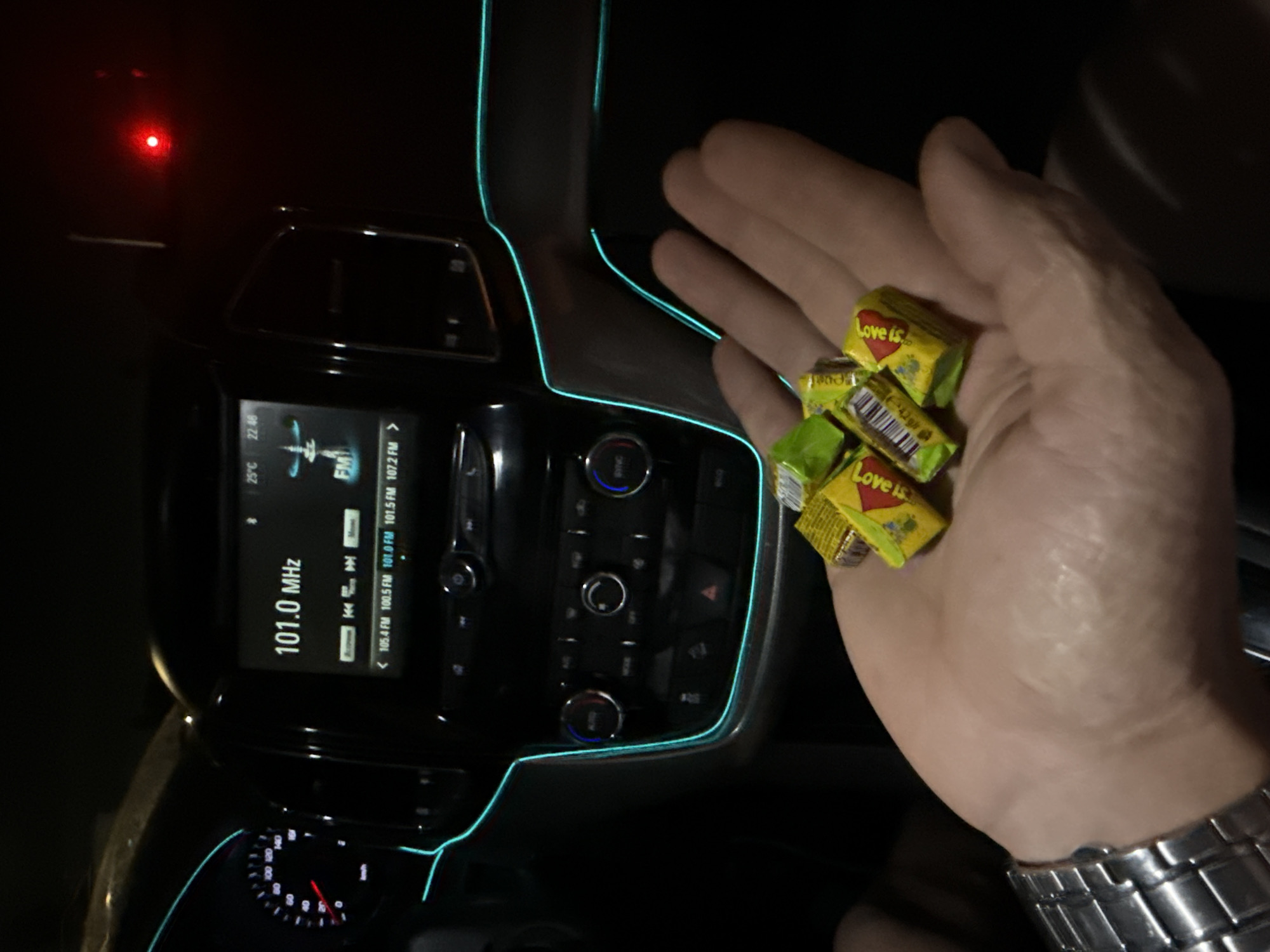 Late-night drive through Tashkent with candies and city lights