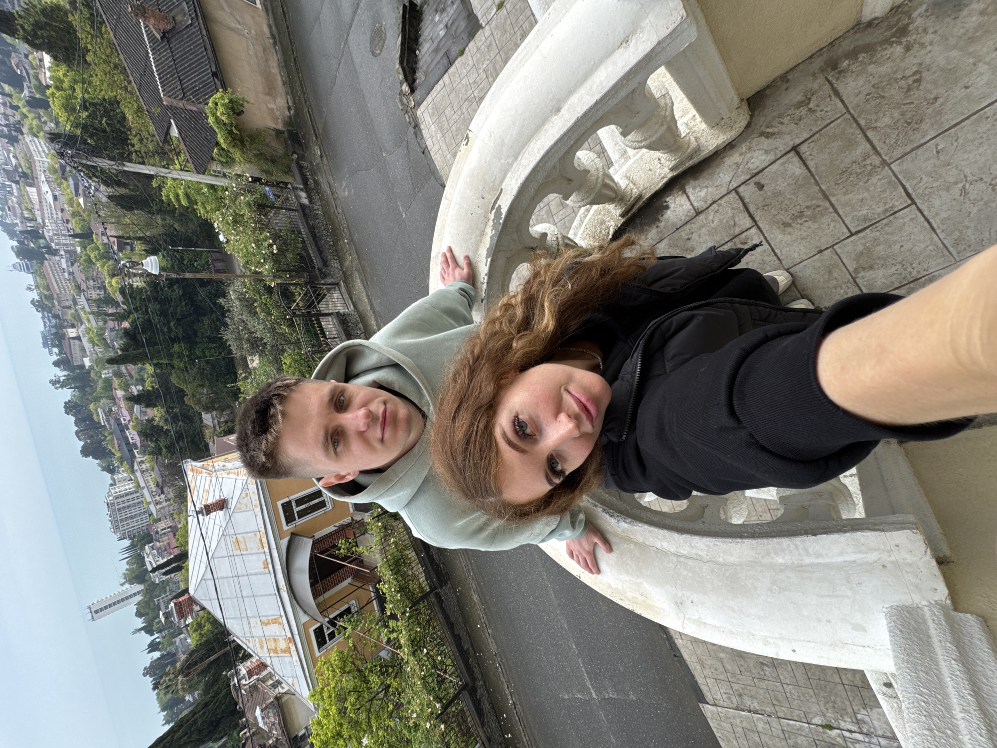 Couple Takes Selfie on Balcony Overlooking Sokhumi