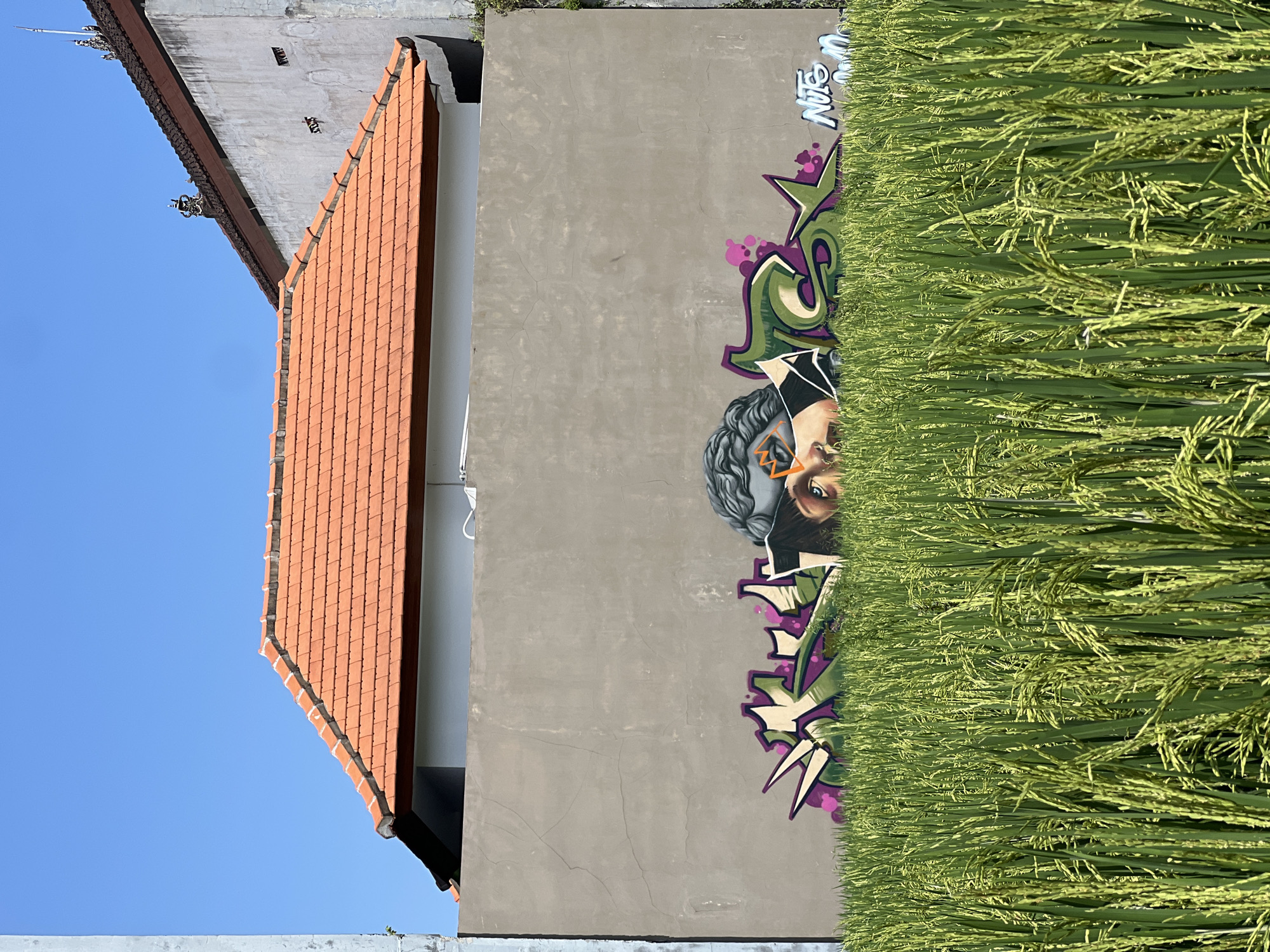 Graffiti art documented on concrete wall in Sukawati, Indonesia