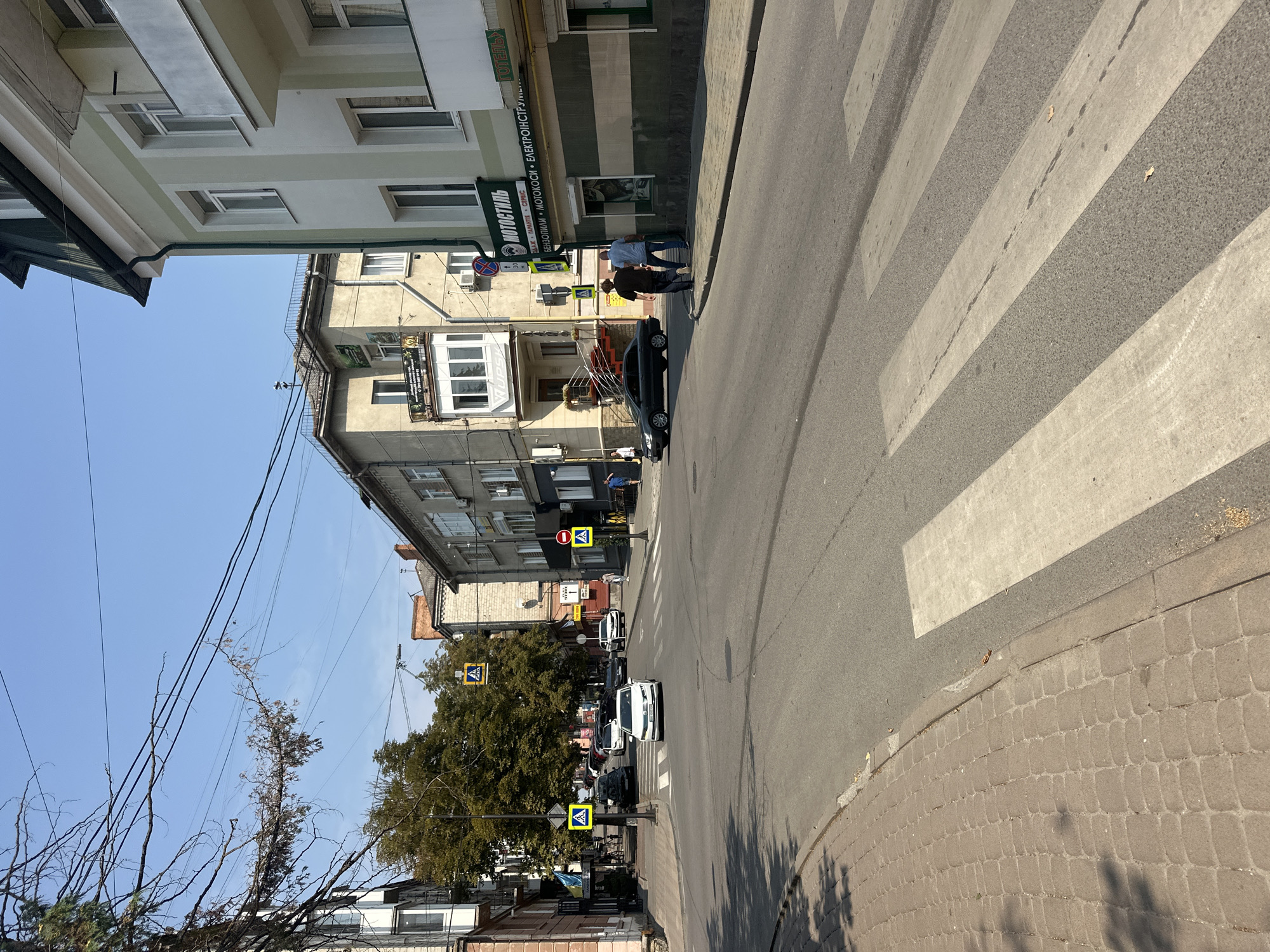 Quiet street corner in Ternopil on a sunny morning