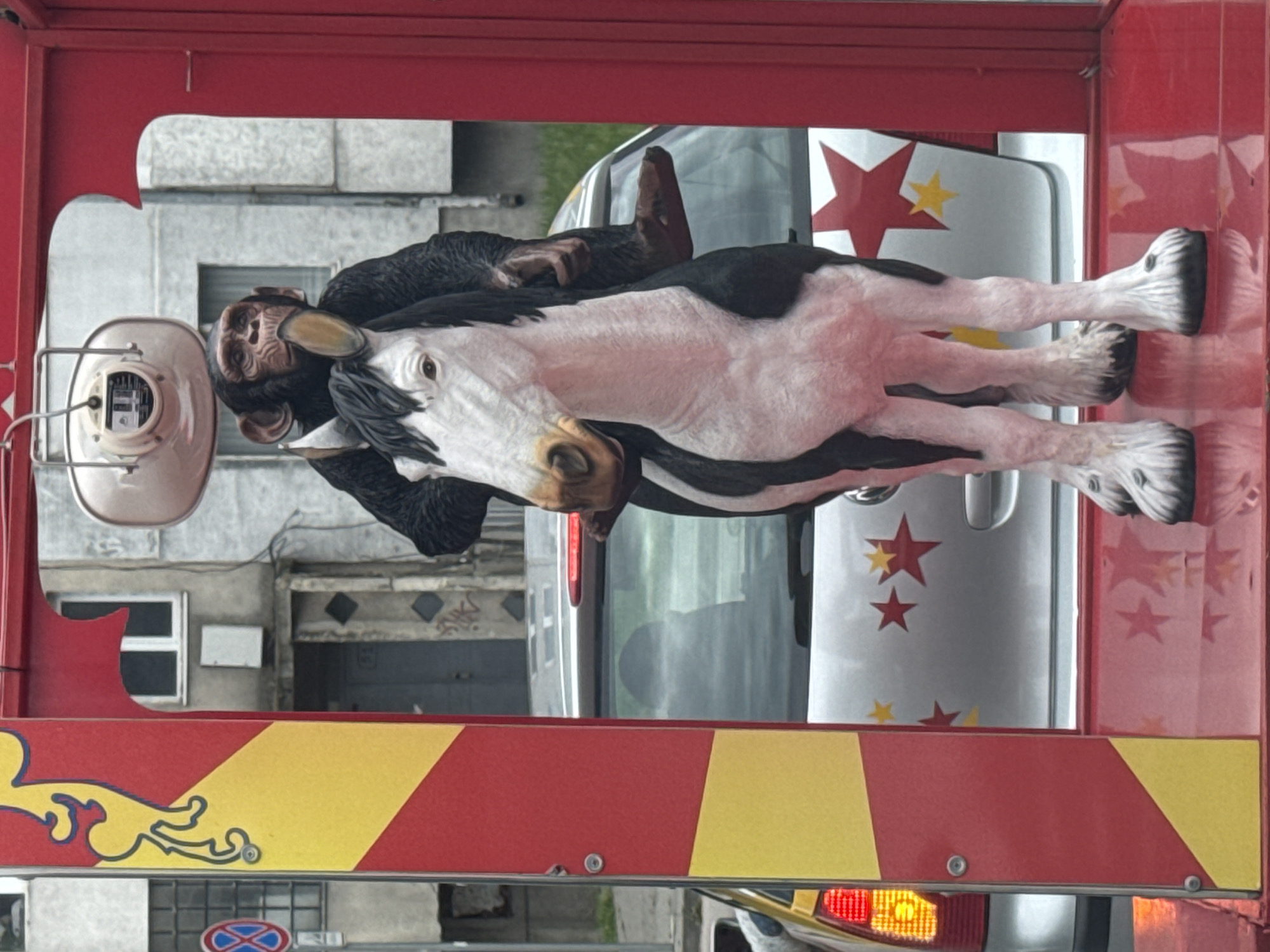 Decorated trailer with animal figures spotted in Varna, Bulgaria