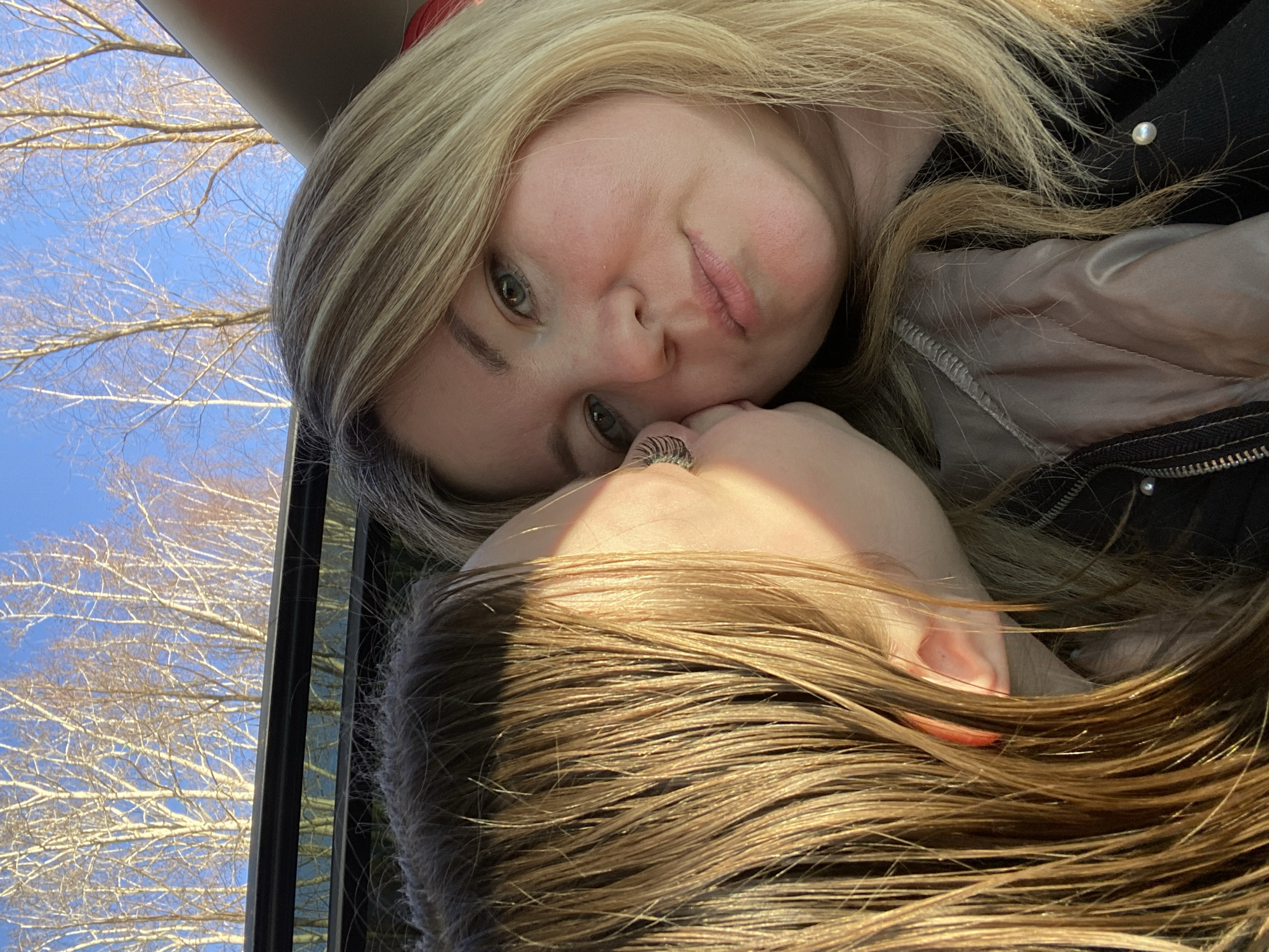 Mother daughter selfie session captured in Chaikovsky vehicle