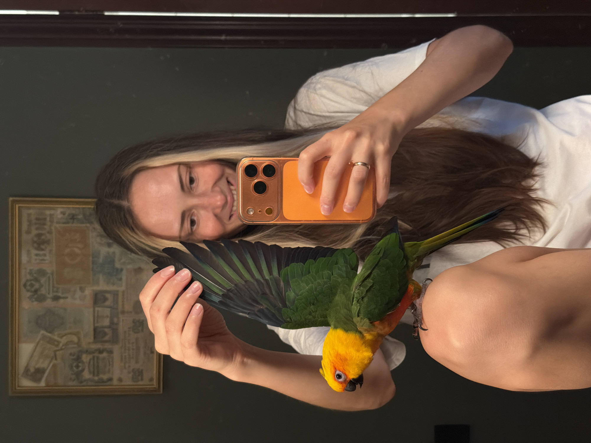 Mirror selfies and a colorful Sun Conure in Khimki