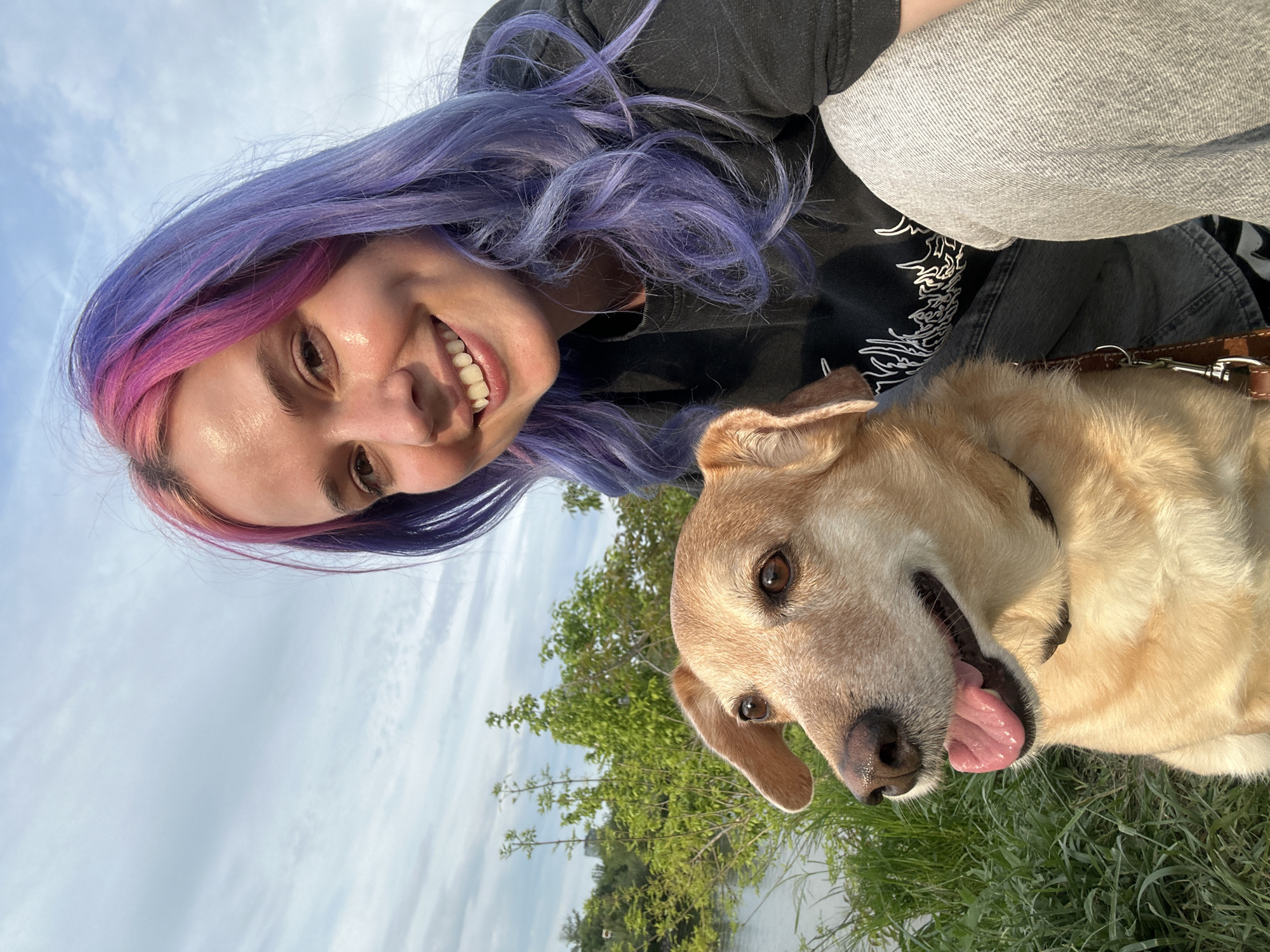 Woman and dog capture outdoor selfies in Zagreb
