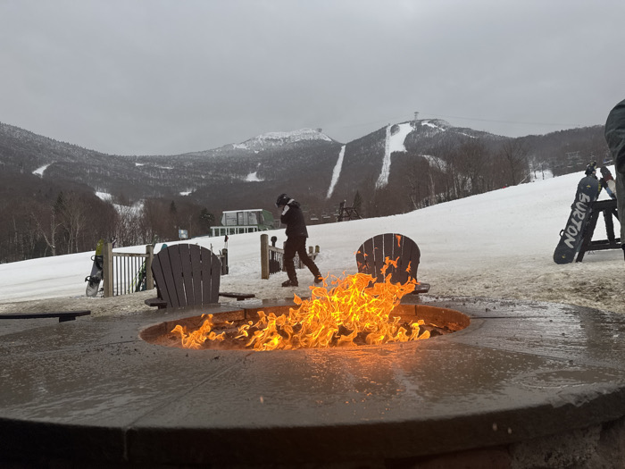 Fire pit scene captured at Vermont ski resort