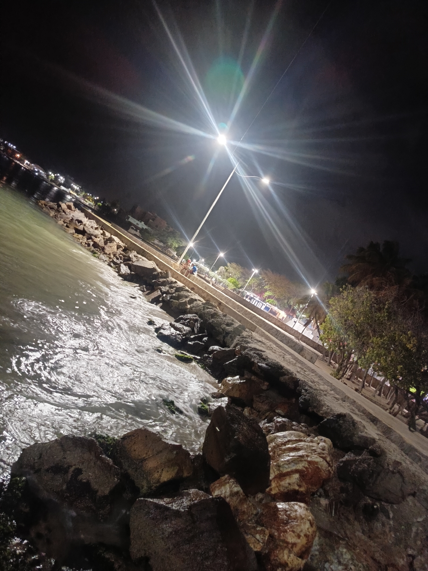 Nighttime coastal documentation captured along Juan Griego waterfront