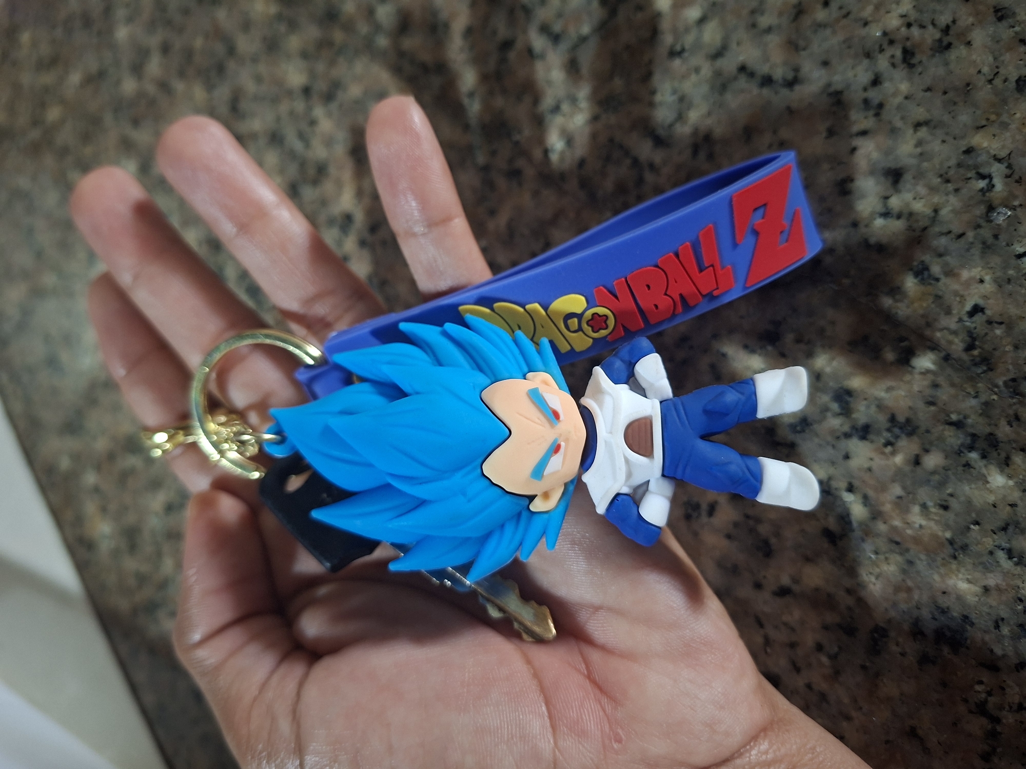 Dragon Ball Z Vegeta keychains browsed at a Venezuelan market