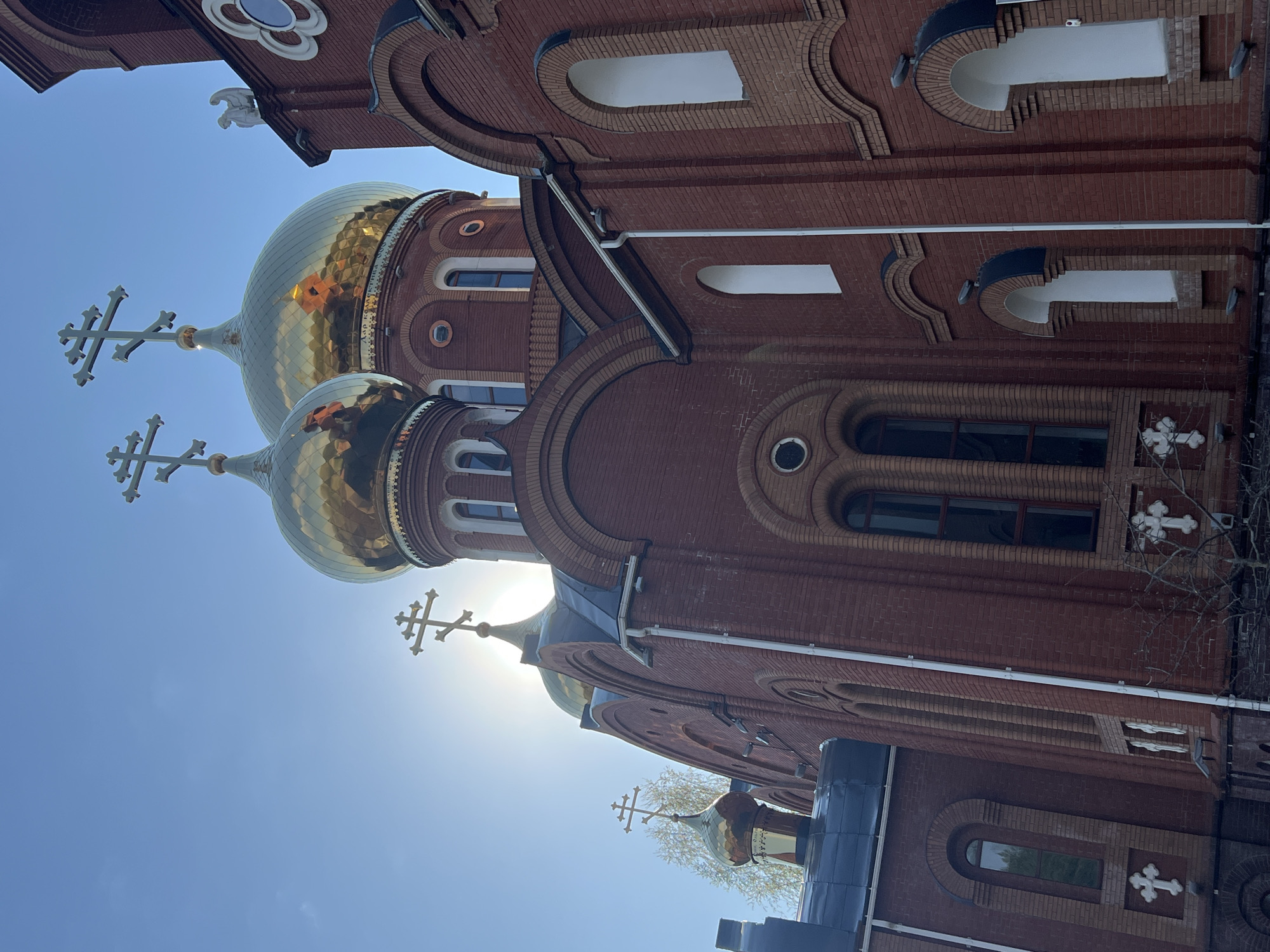 Orthodox church with golden domes observed in Chaikovsky, Russia