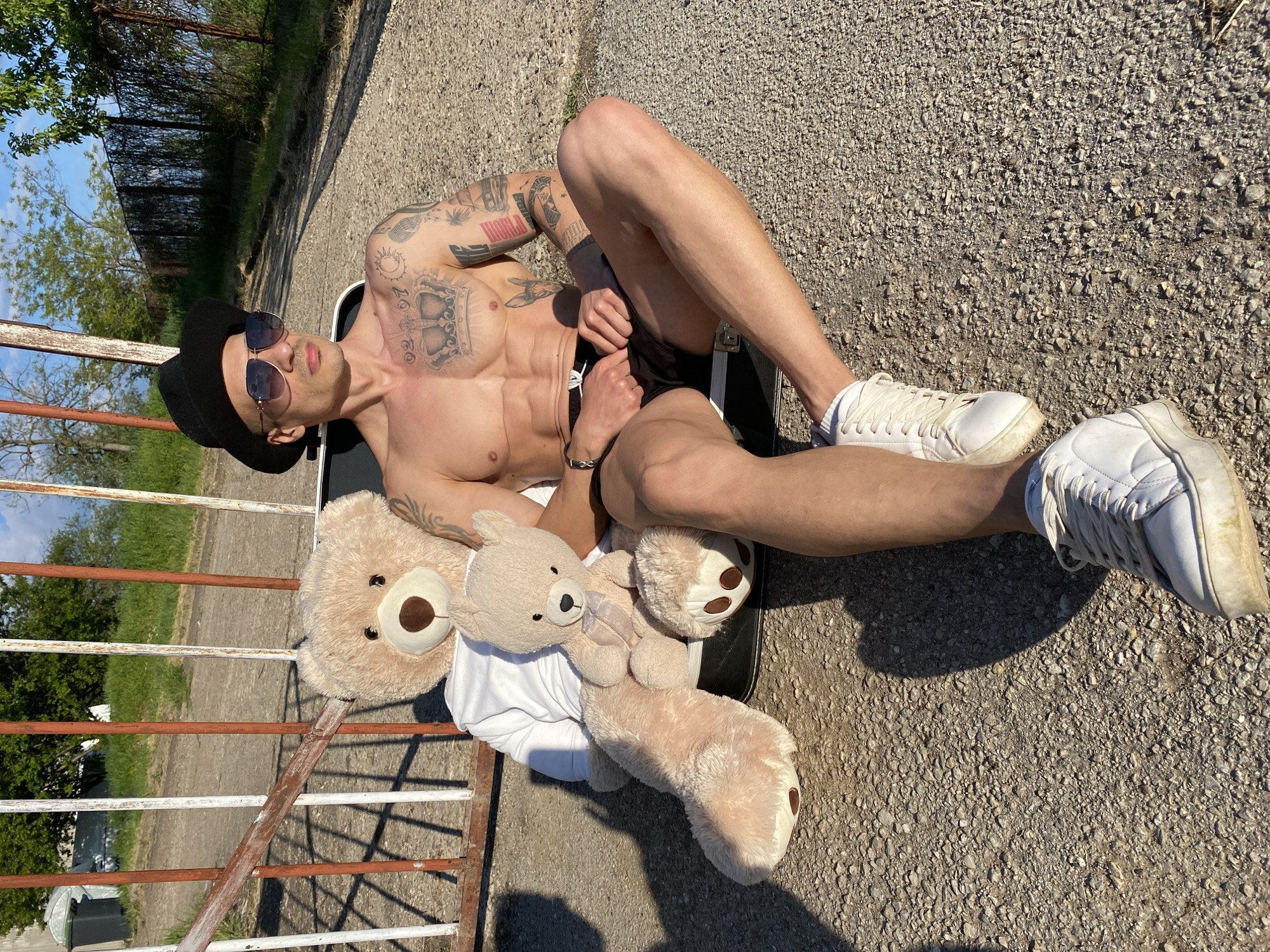 People pose with teddy bears in Pleven, Bulgaria