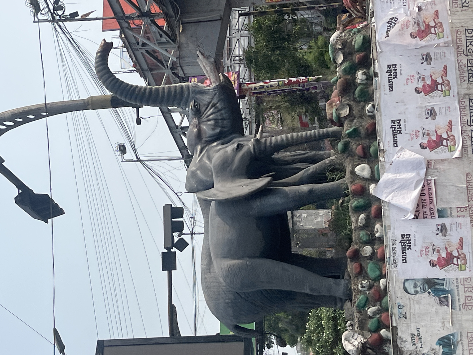 Decorated elephant statue spotted near Dhaka traffic light