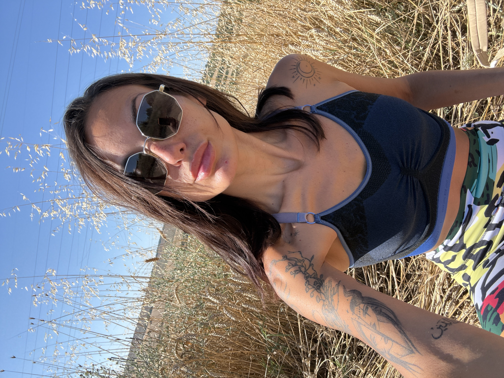 Outdoor selfie session in a dry summer field near Pleven
