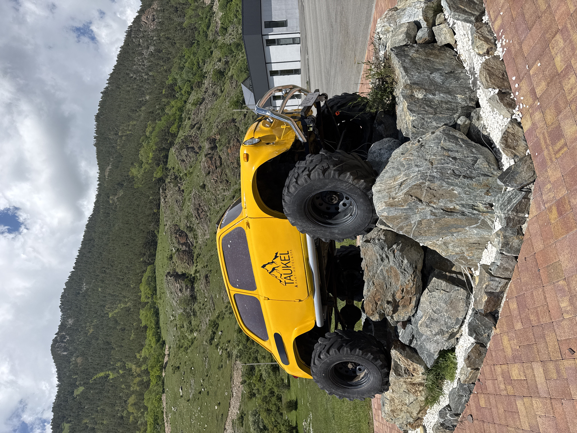 Tourist documents mountain sightseeing tour in Teberda, Russia