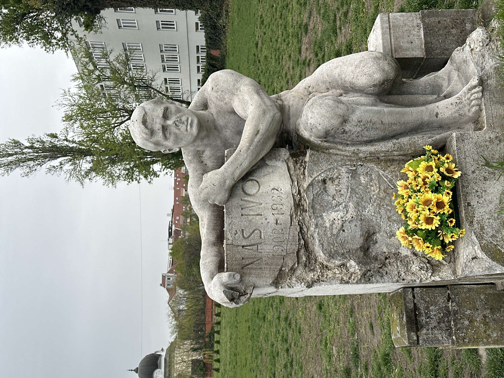 Stone memorial with reclining figure observed in Novi Sad