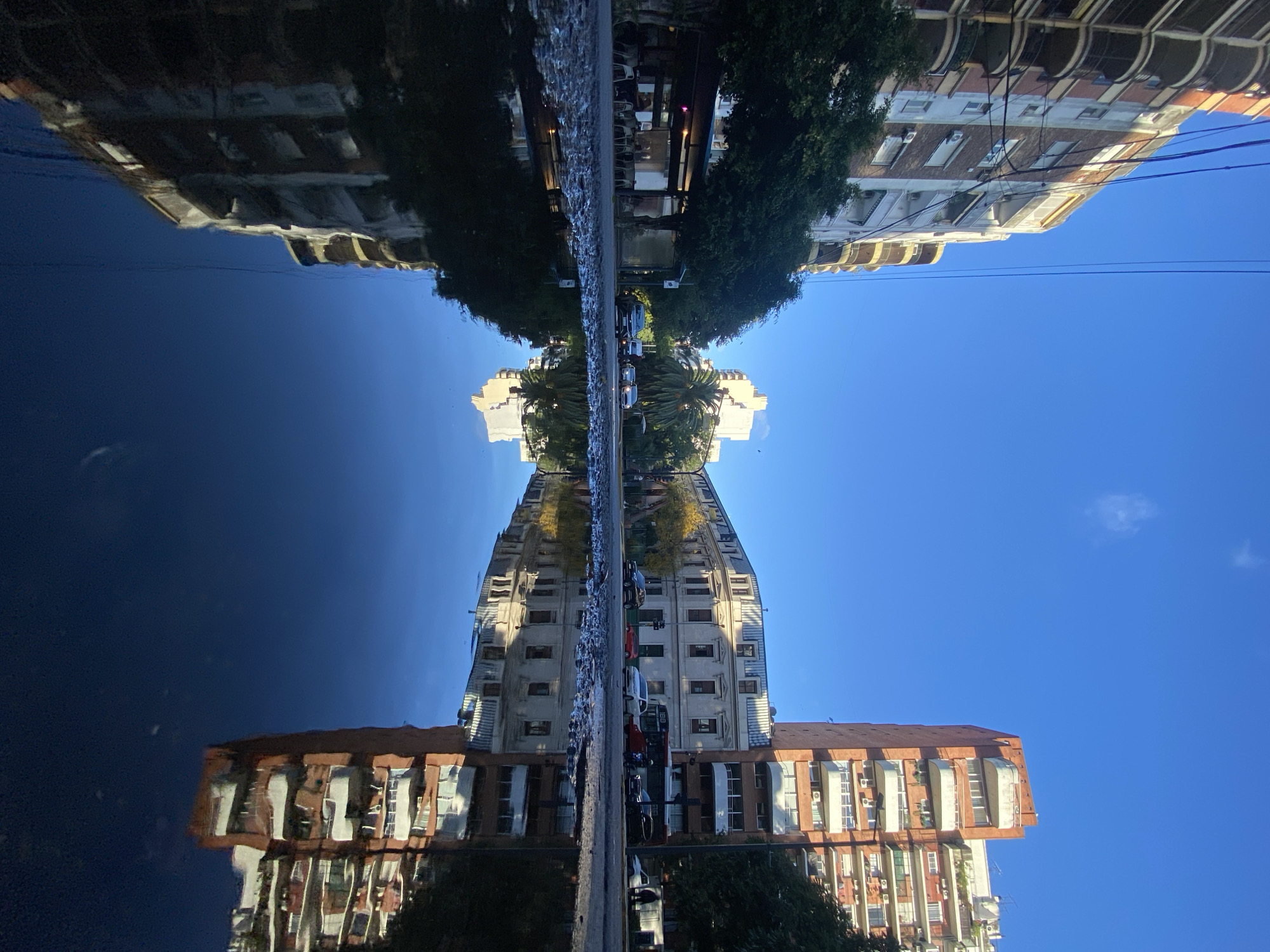 Symmetrical street reflection captured in Buenos Aires