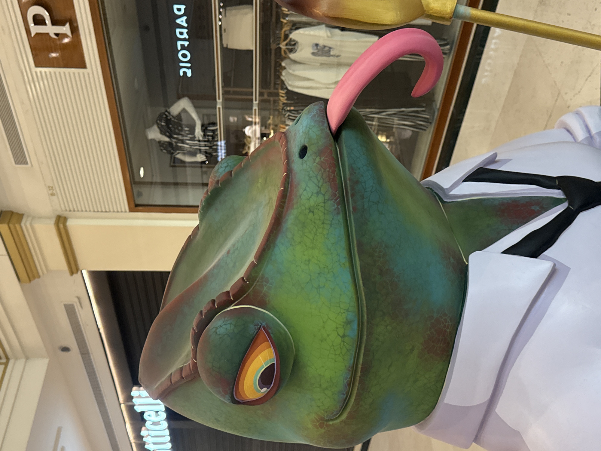 Whimsical sculpture collection in indoor shopping spaces