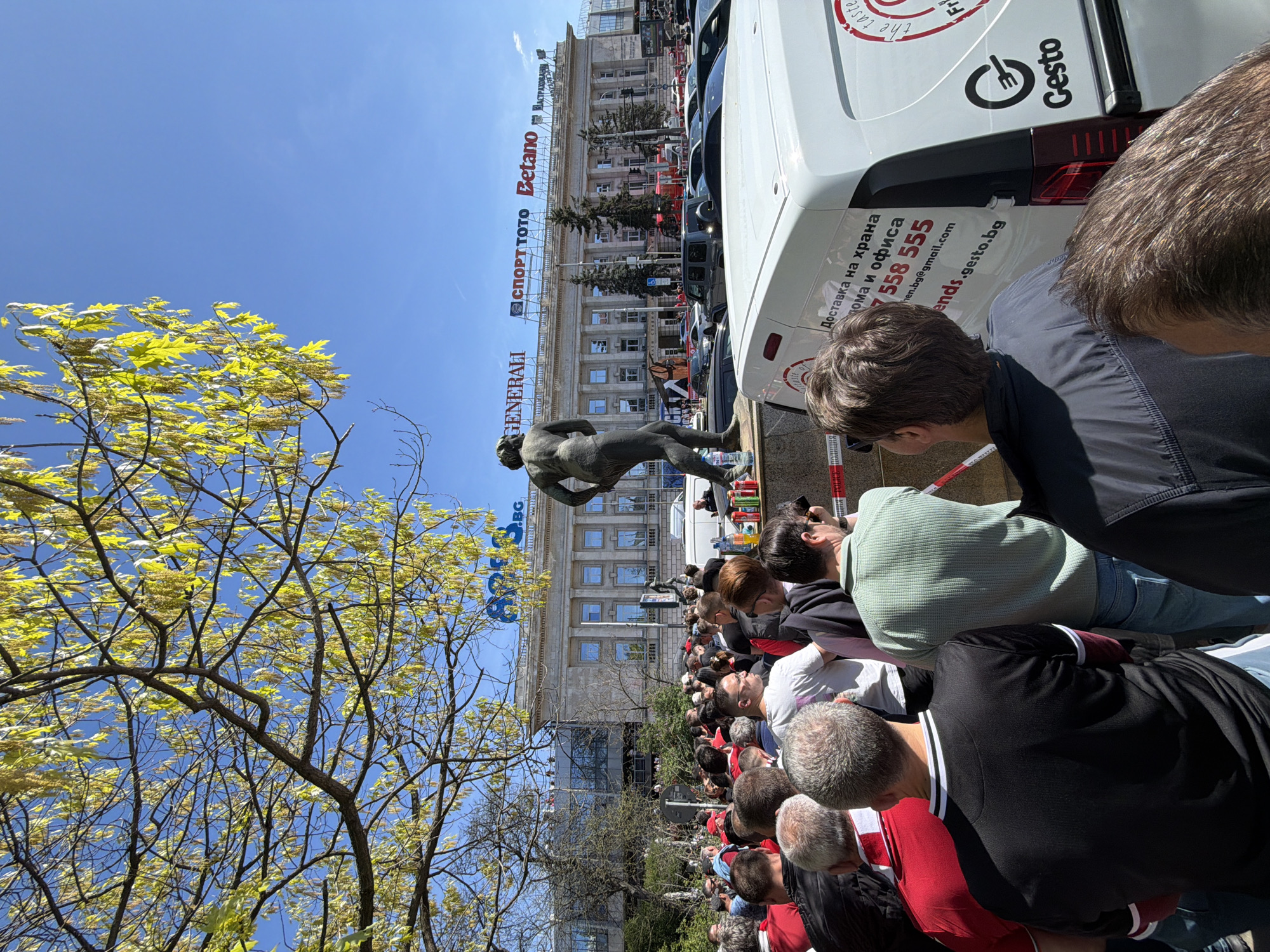 Crowd gathers around sculpture in central Sofia