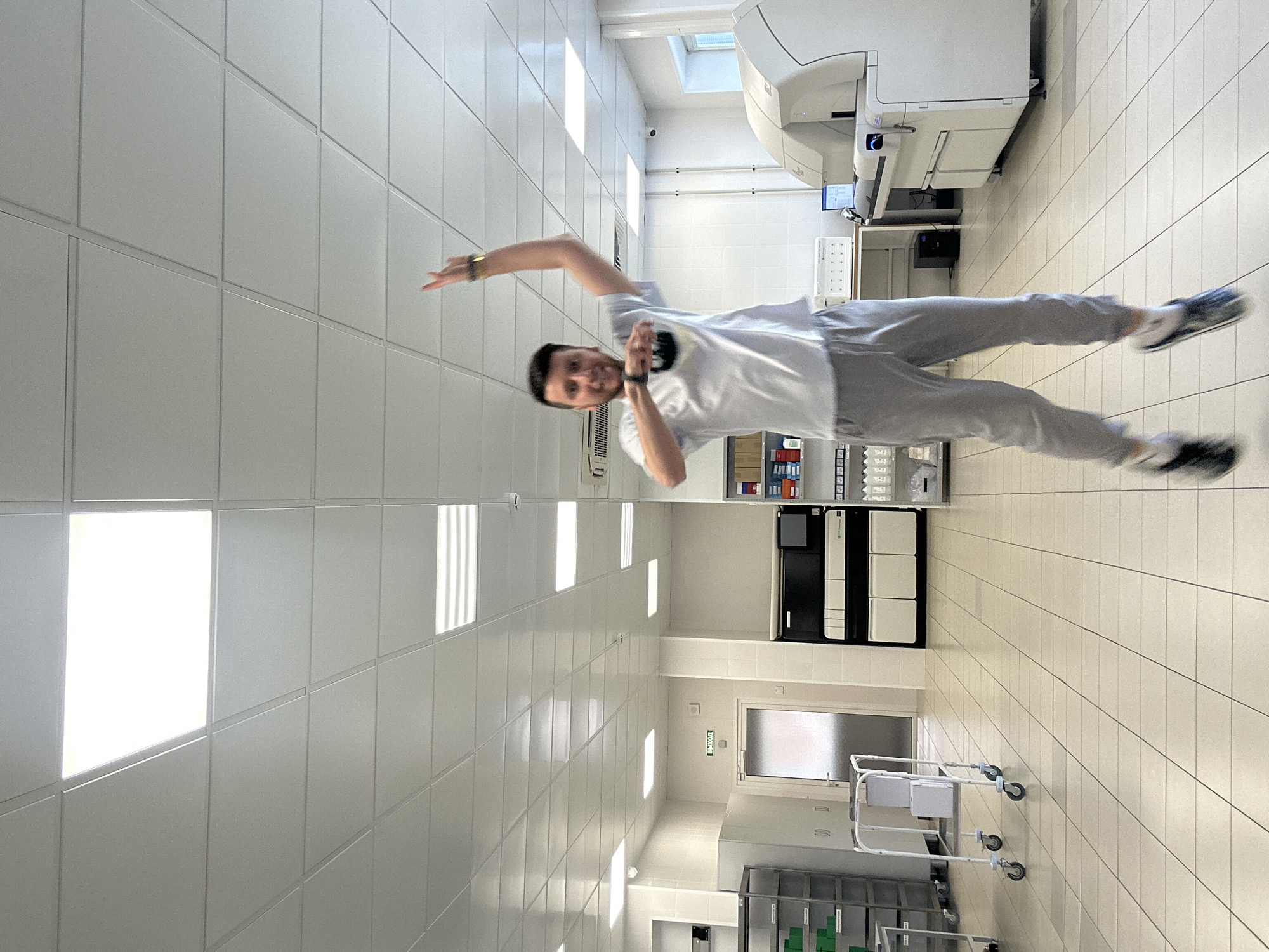 Man documents routine laboratory work in Moscow medical facility