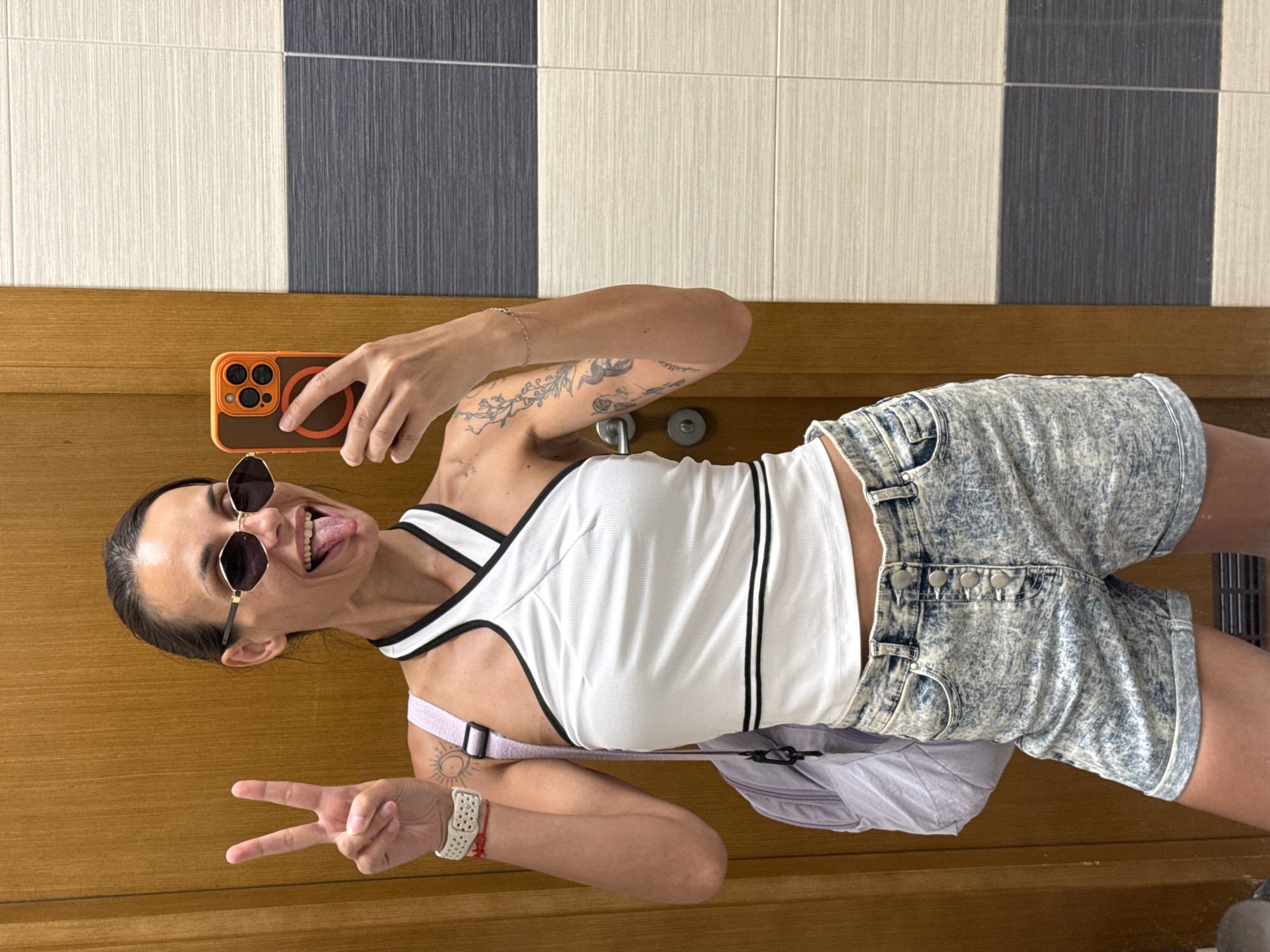 Mirror selfie and parked semi-truck, Razliv, Bulgaria