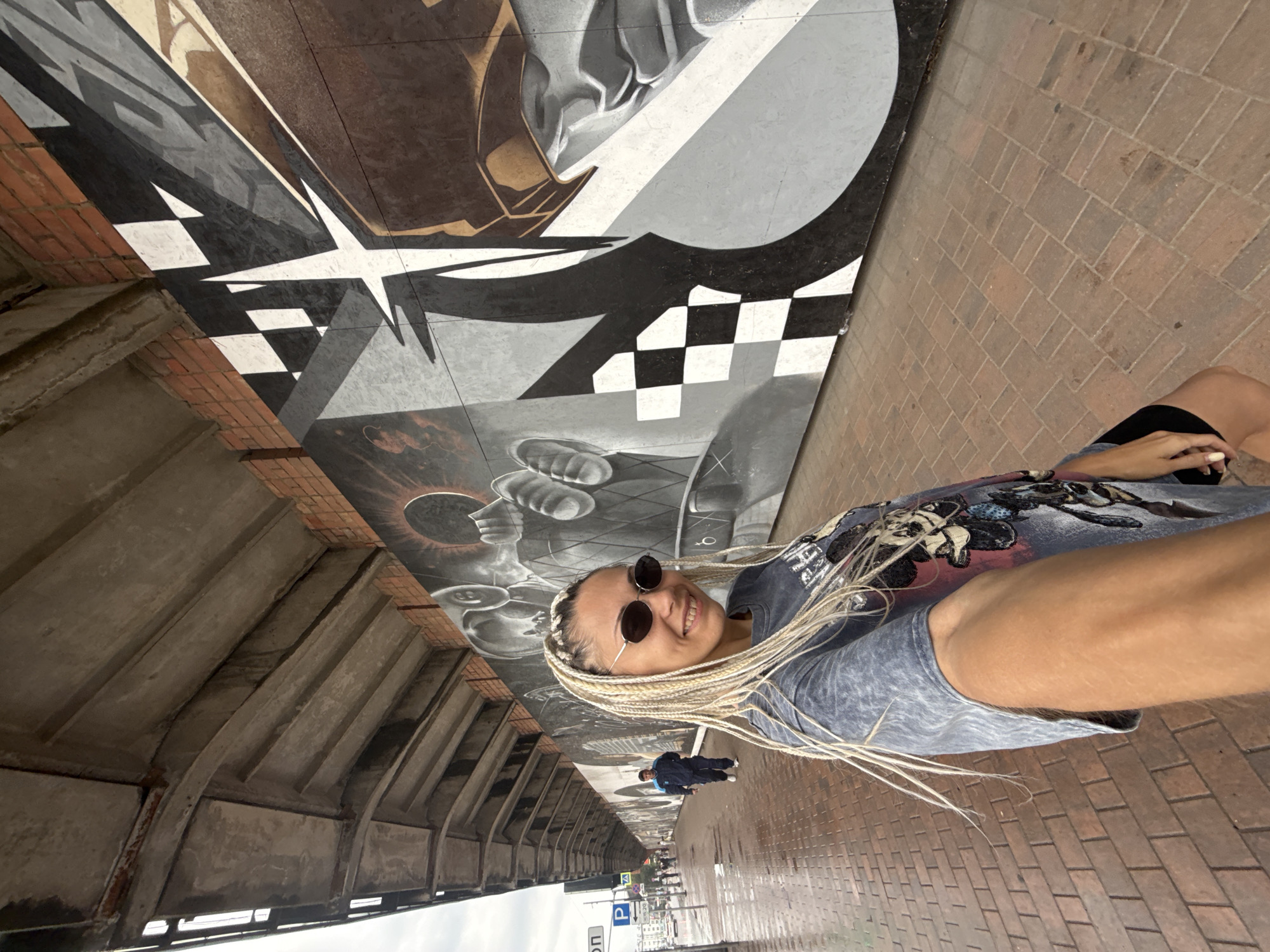 Touring a large outdoor mural wall in Rusanovo, Russia