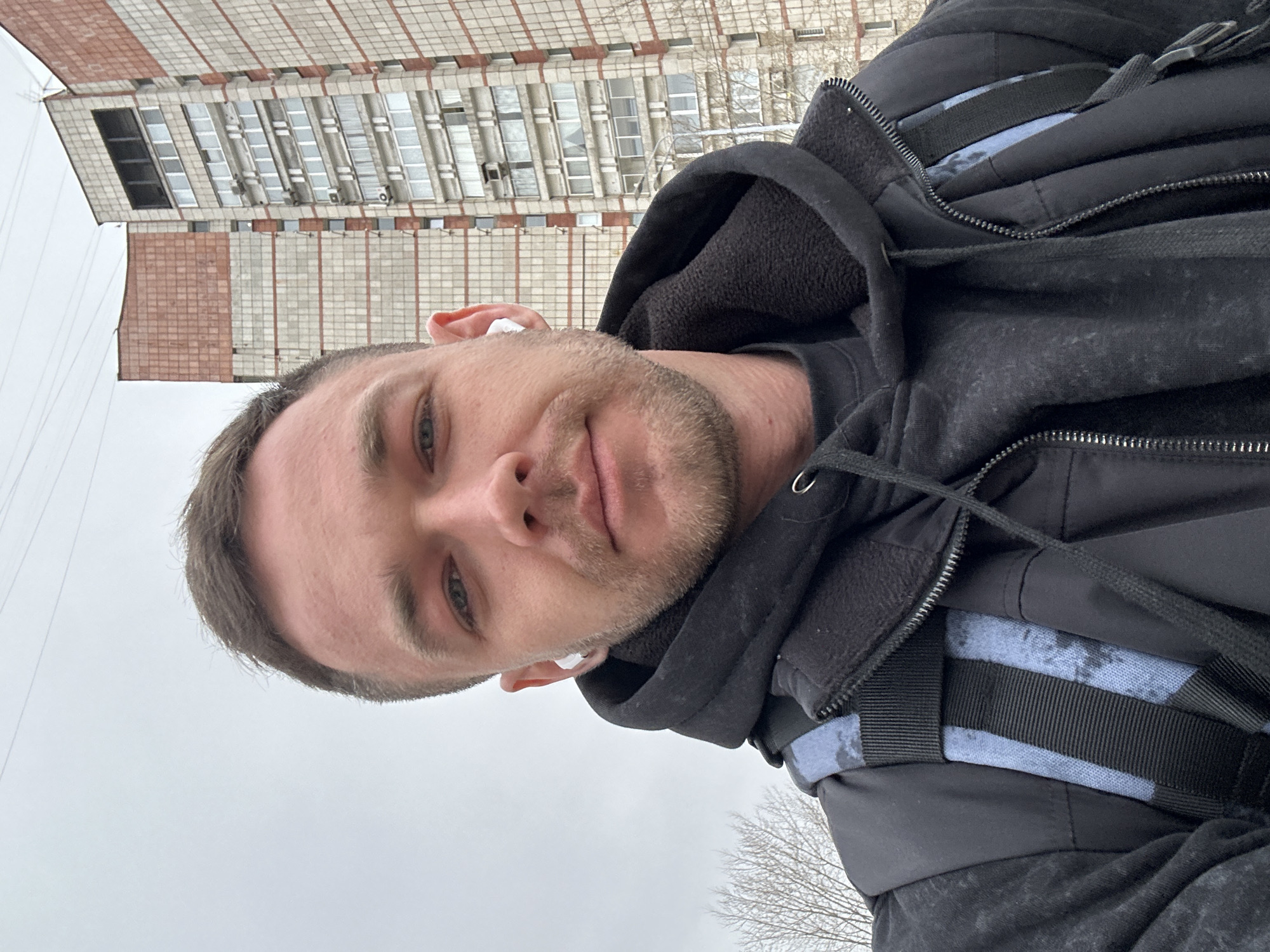 Man takes early morning selfies in Perm, Russia