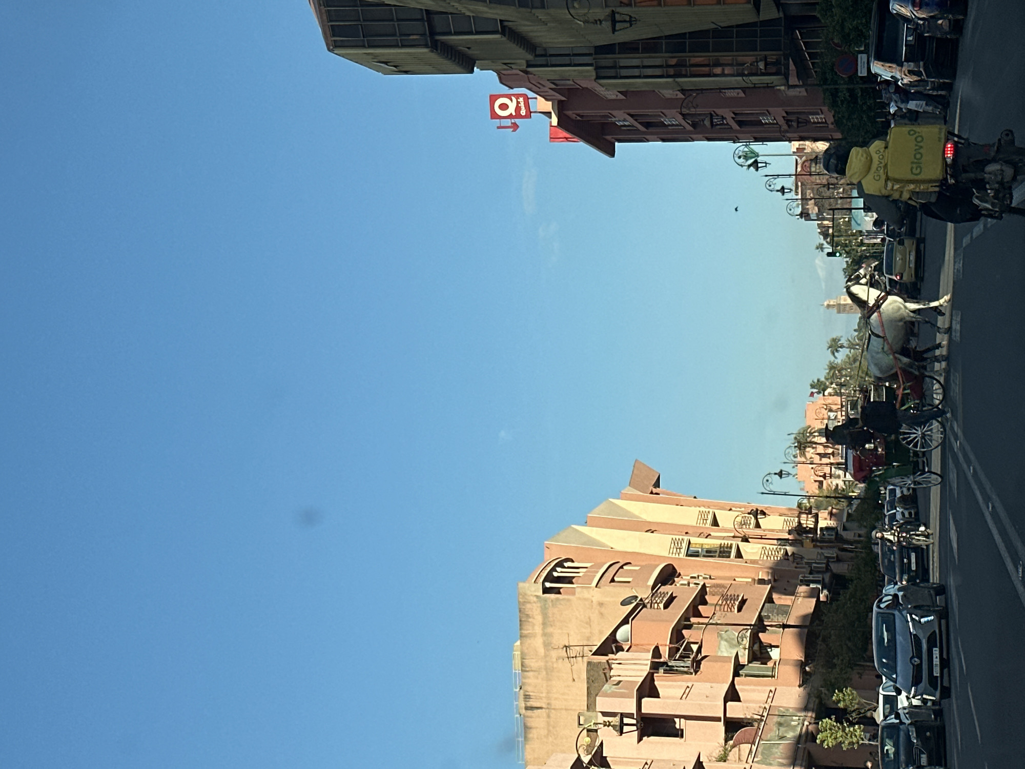 Mixed transport scene documented in Marrakesh street