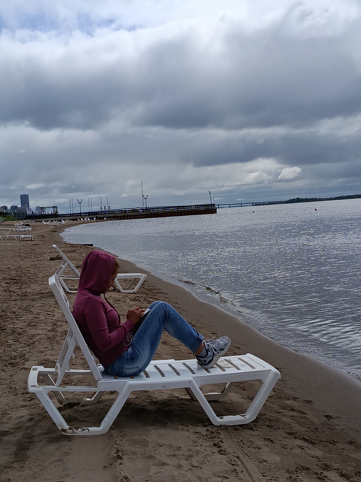 Casual morning on Saratov's Volga beach, locals and dogs in tow