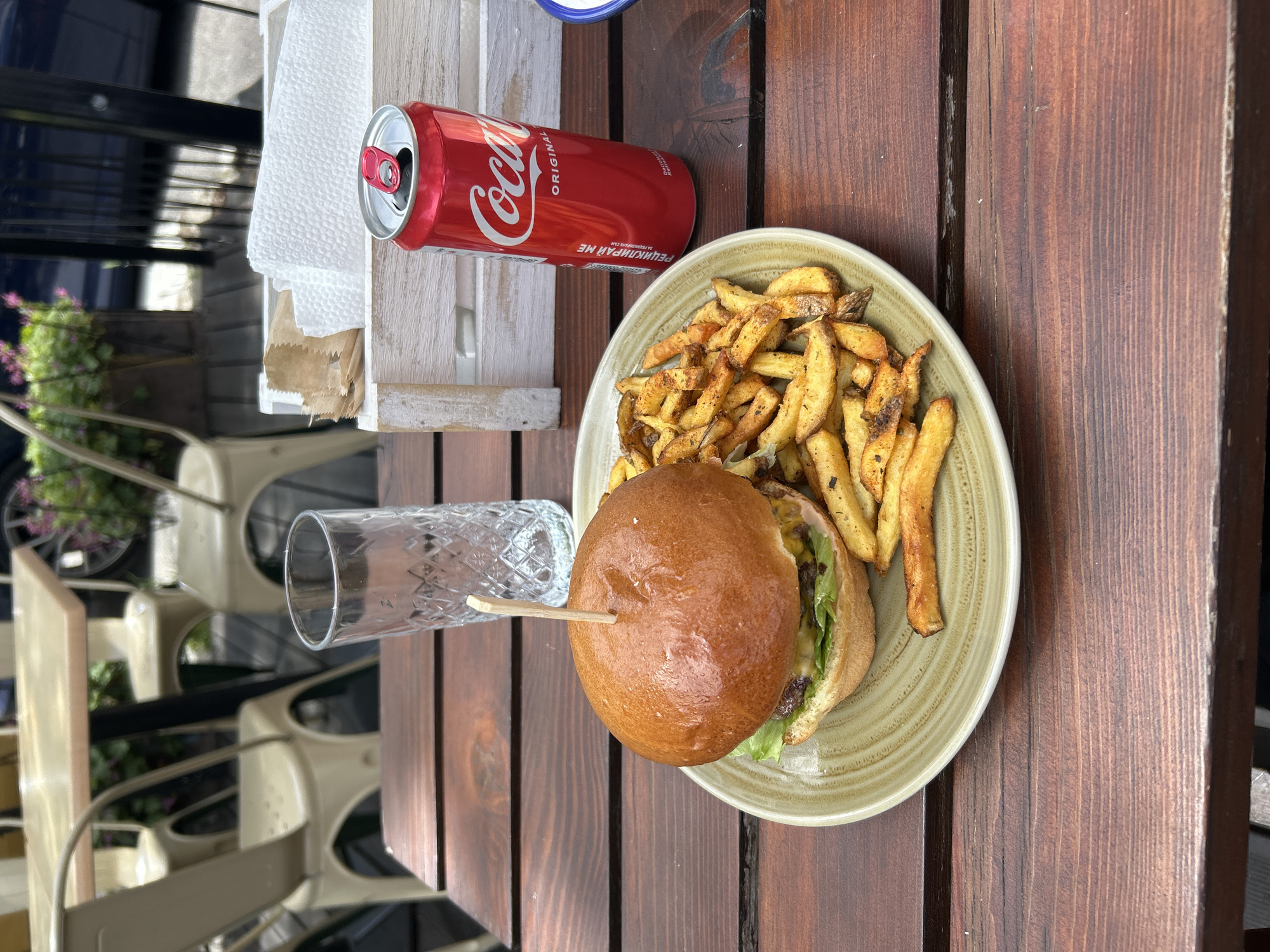 Burger and fries meal photographed in Sofia, Bulgaria