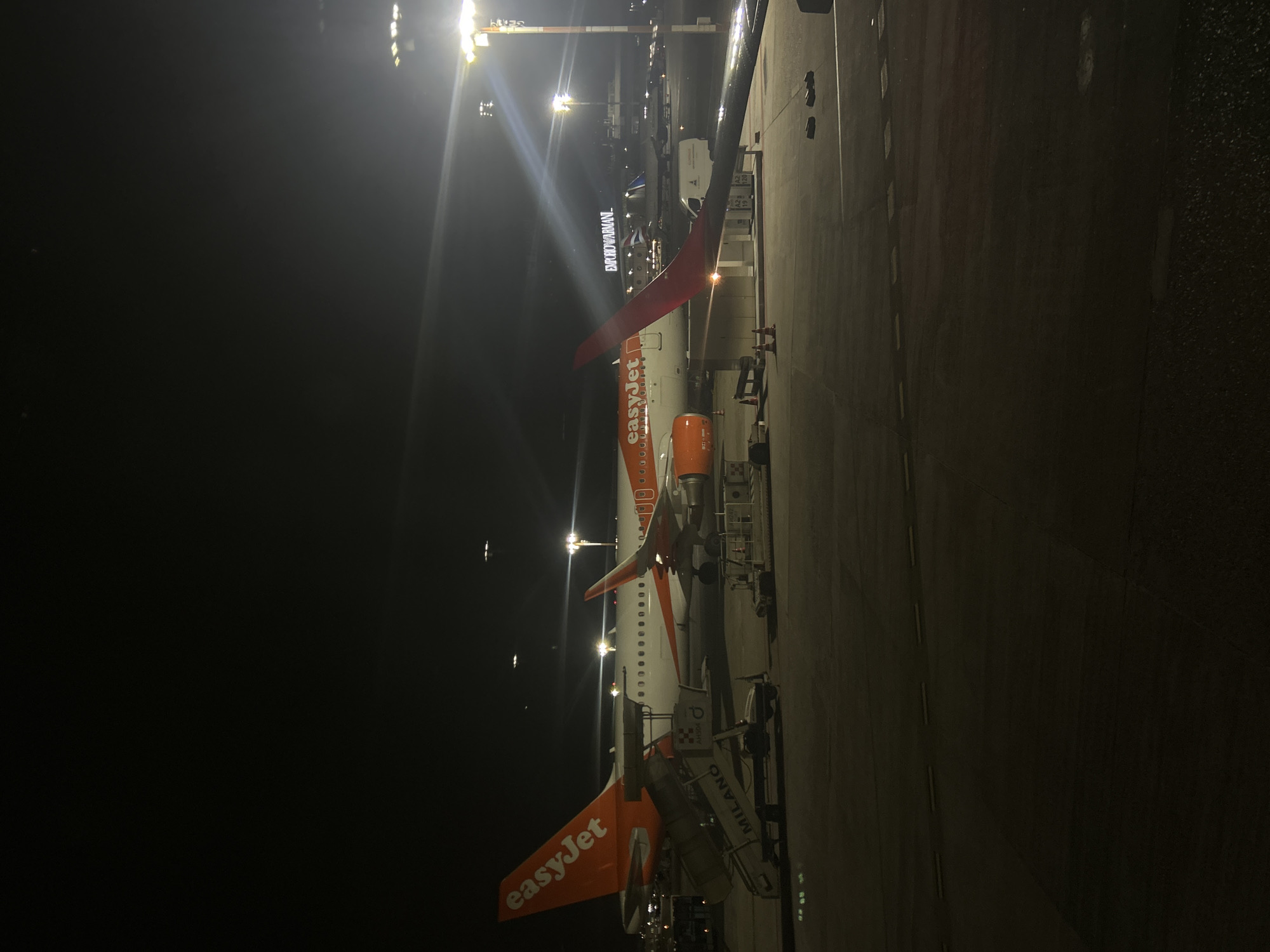 EasyJet plane parks at Milano-Linate airport tarmac