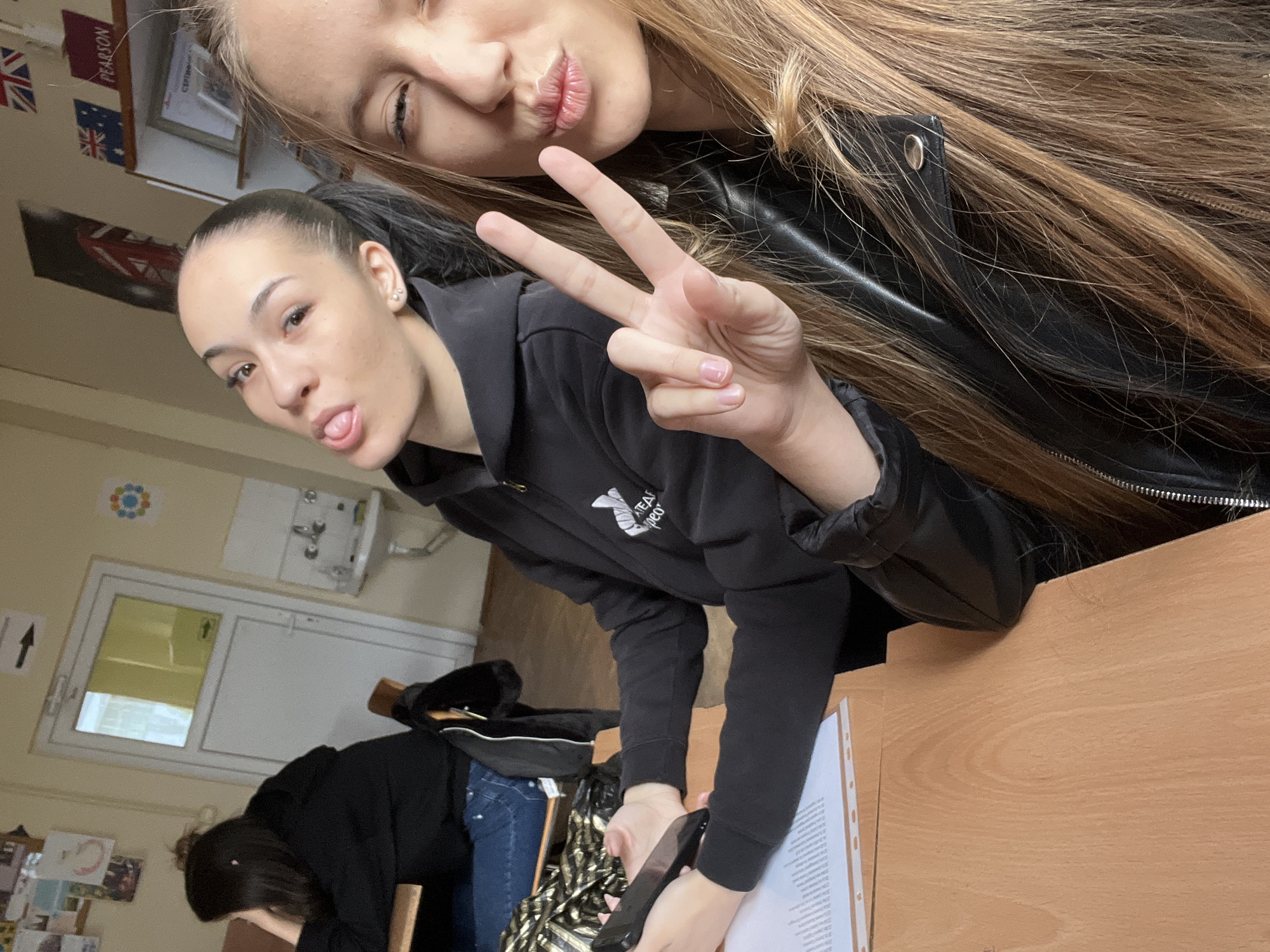 Young women take classroom selfie in Varna, Bulgaria