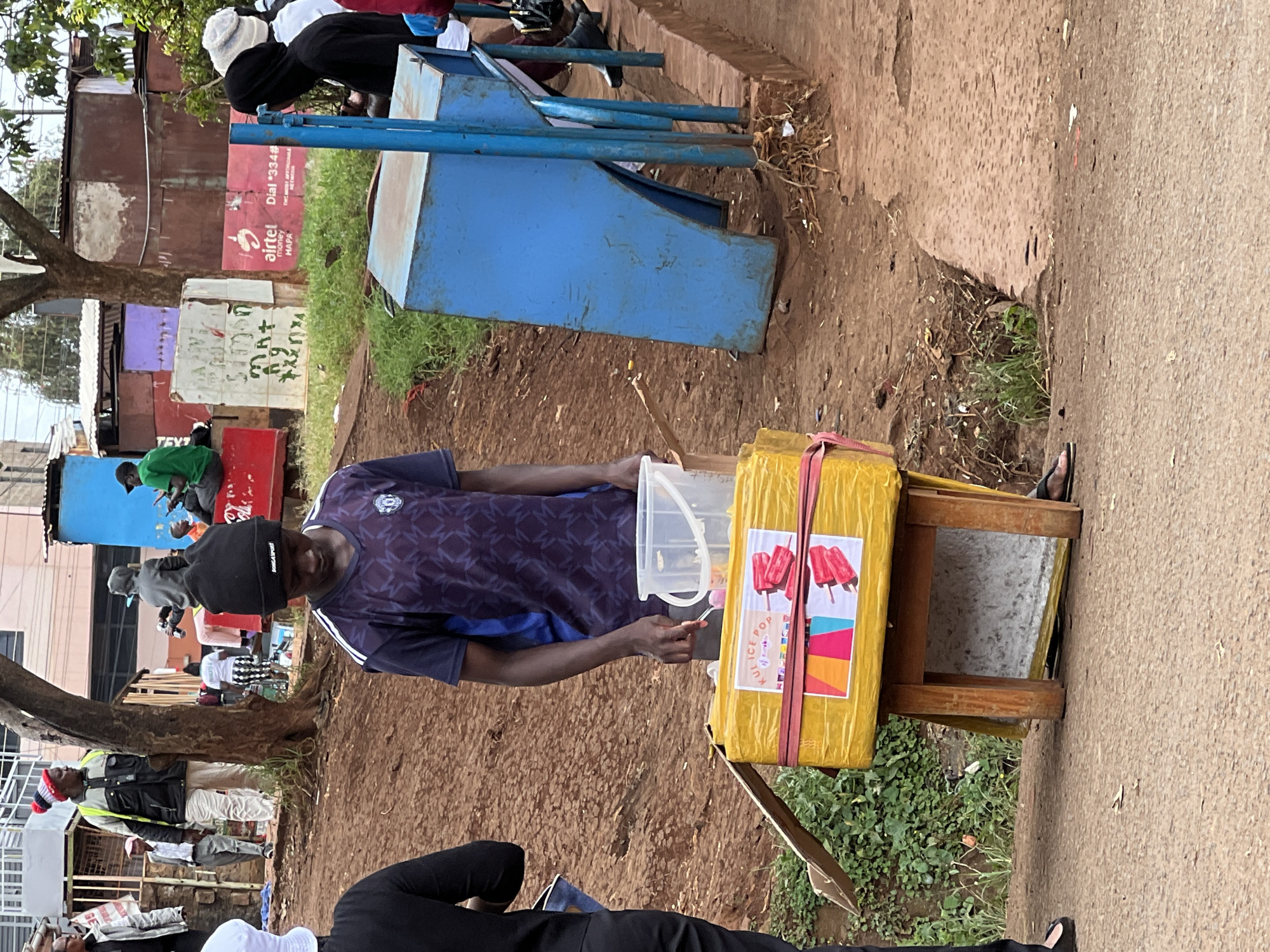 Street vendor operates cooler stand in Nyeri, Kenya