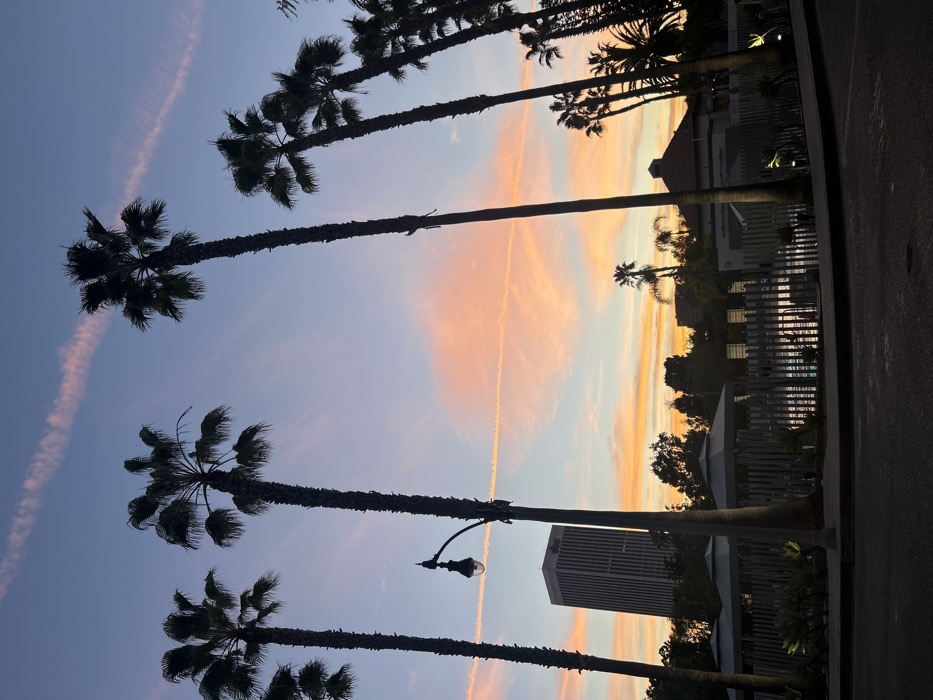 LA sunset and delivery robot captured during evening hours
