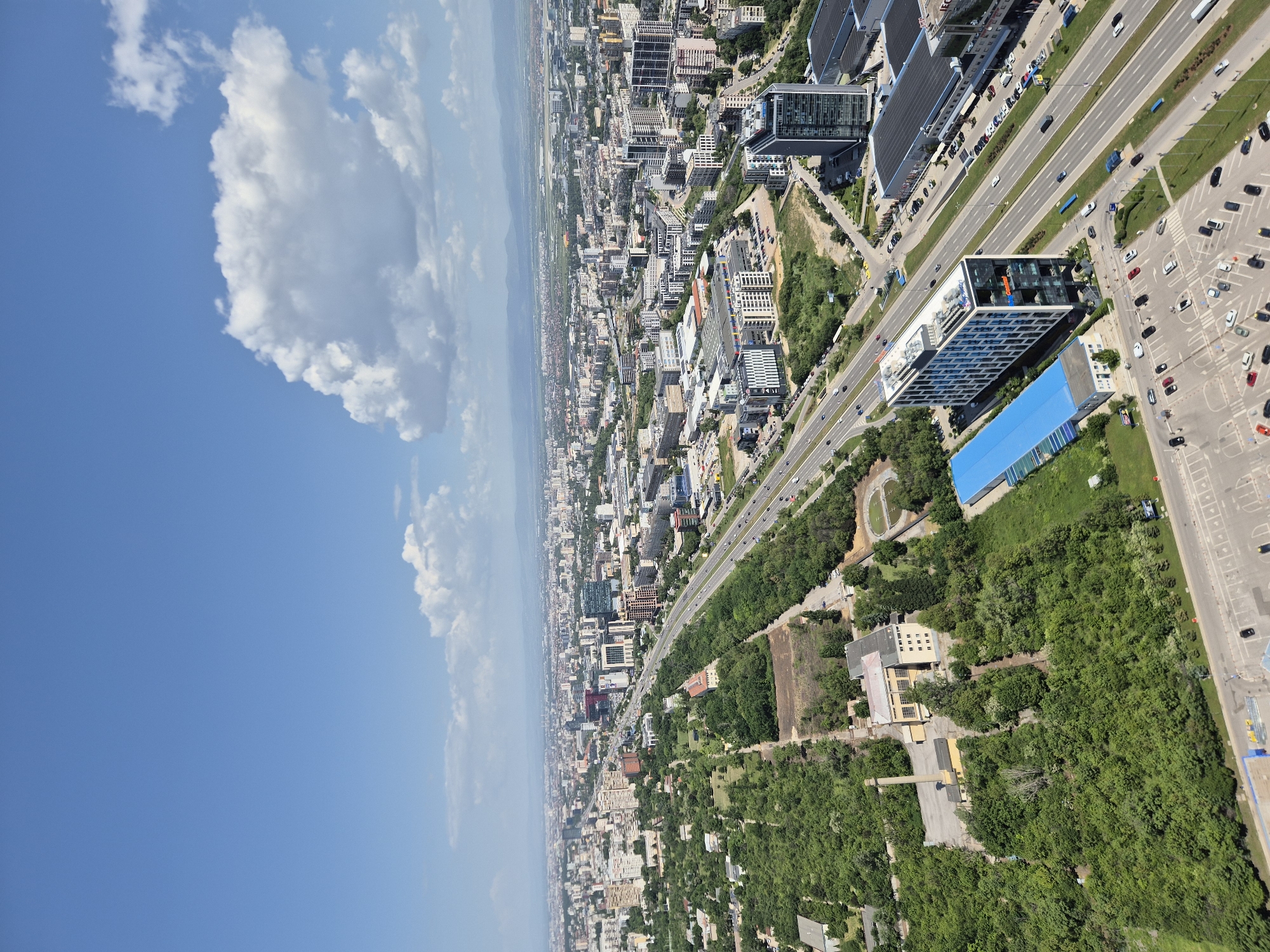 Aerial view captures Sofia cityscape with solar infrastructure