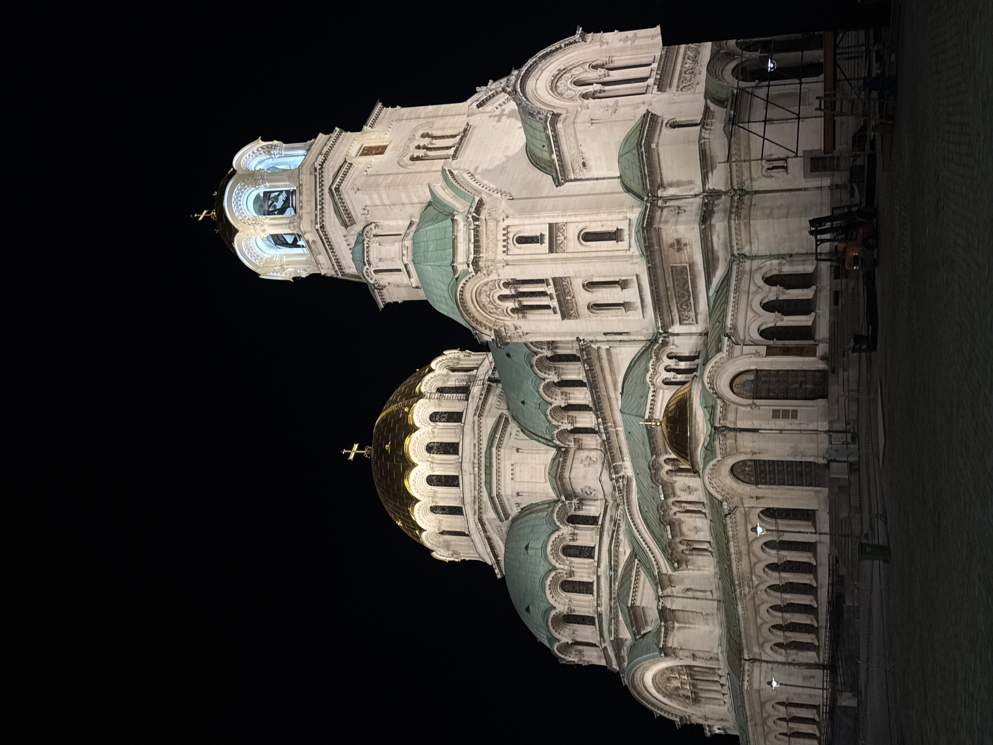Sofia's illuminated landmarks at night, centered on Alexander Nevsky Cathedral