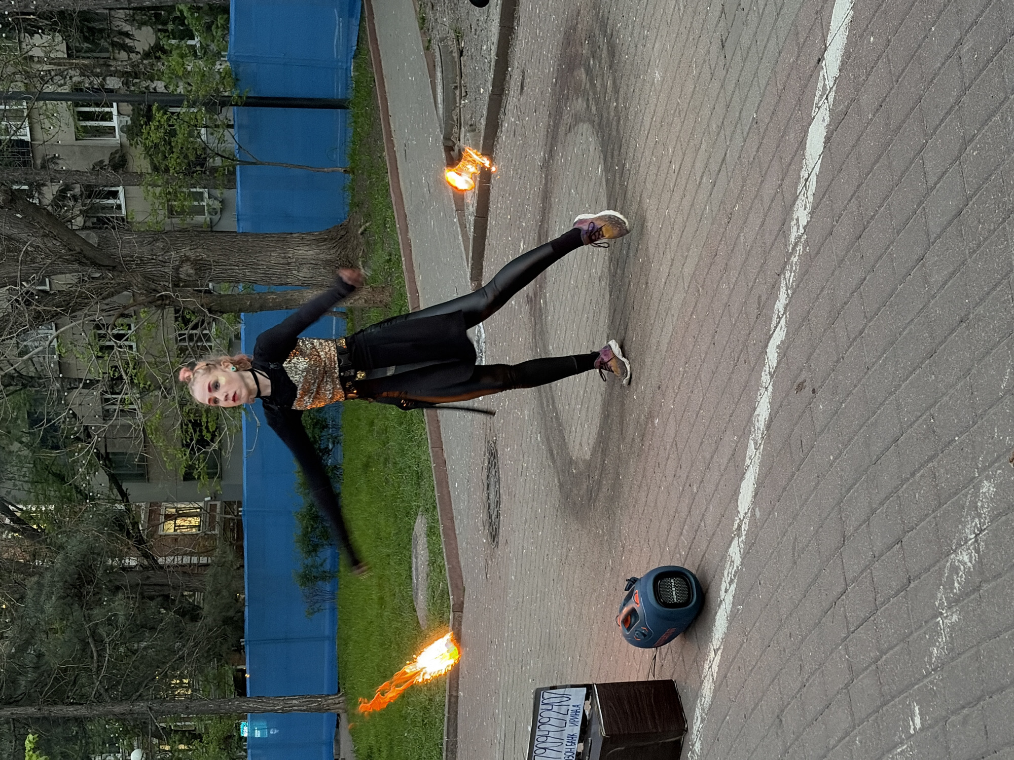 Fire performer entertains with street show in Rostov-on-Don