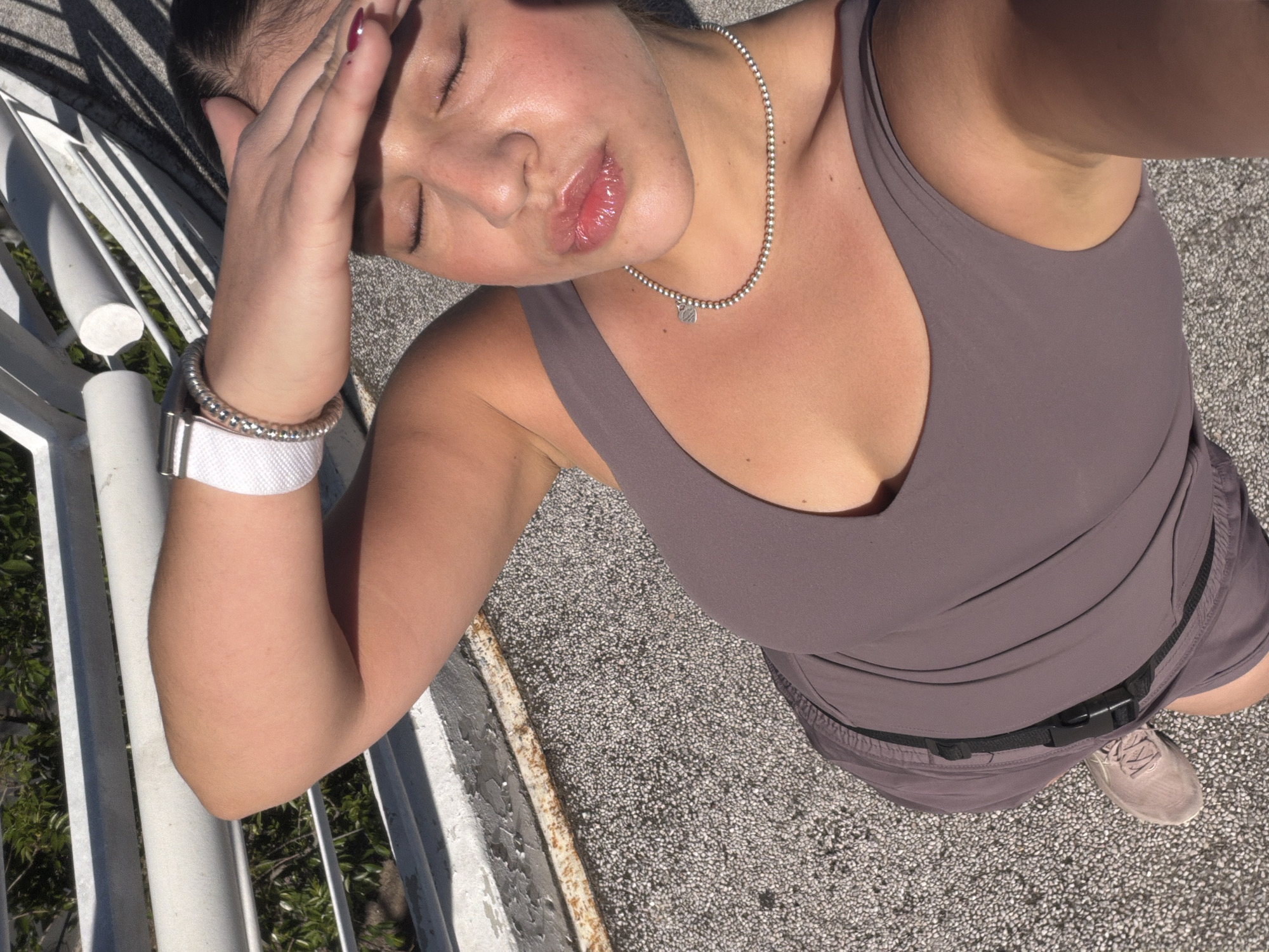 Woman takes sunny selfie outdoors in Puebla, Mexico