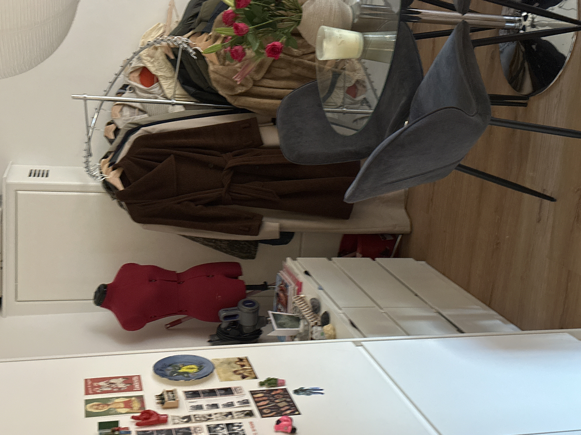 Fashion items and styling book observed in London interior
