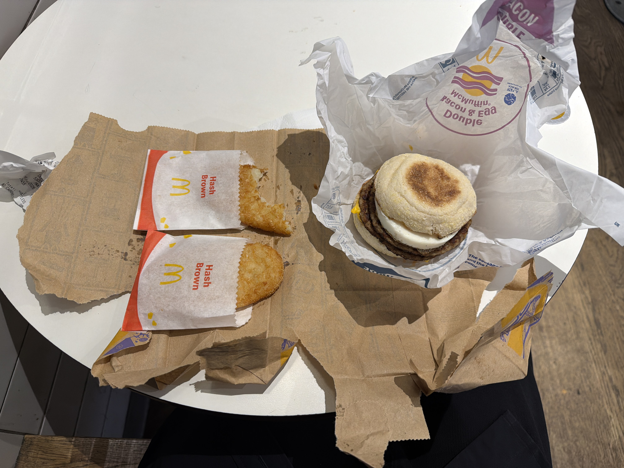 Breakfast meal documented at London McDonald's restaurant