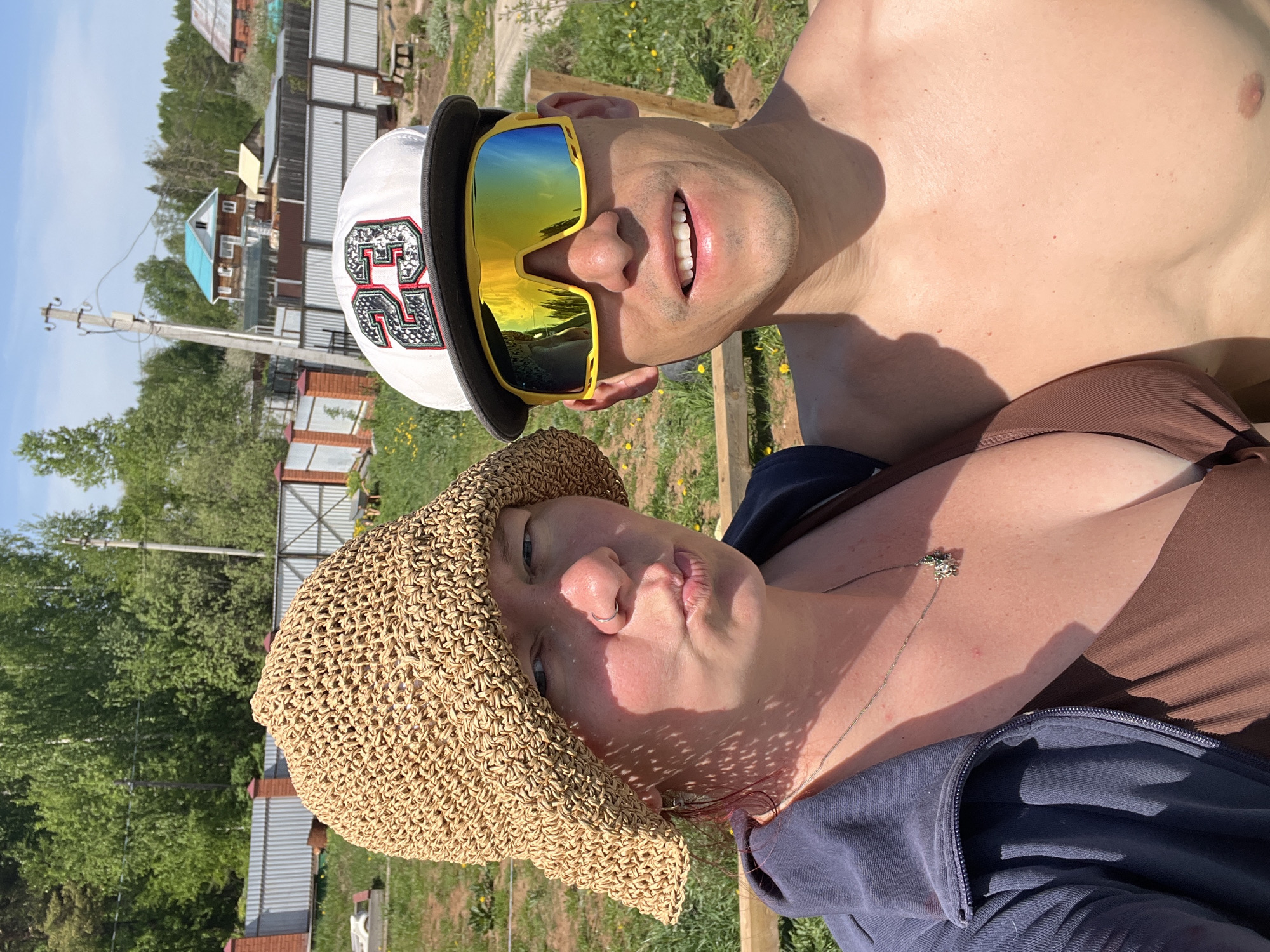 Couple takes cheerful outdoor selfie in Chaikovsky, Russia