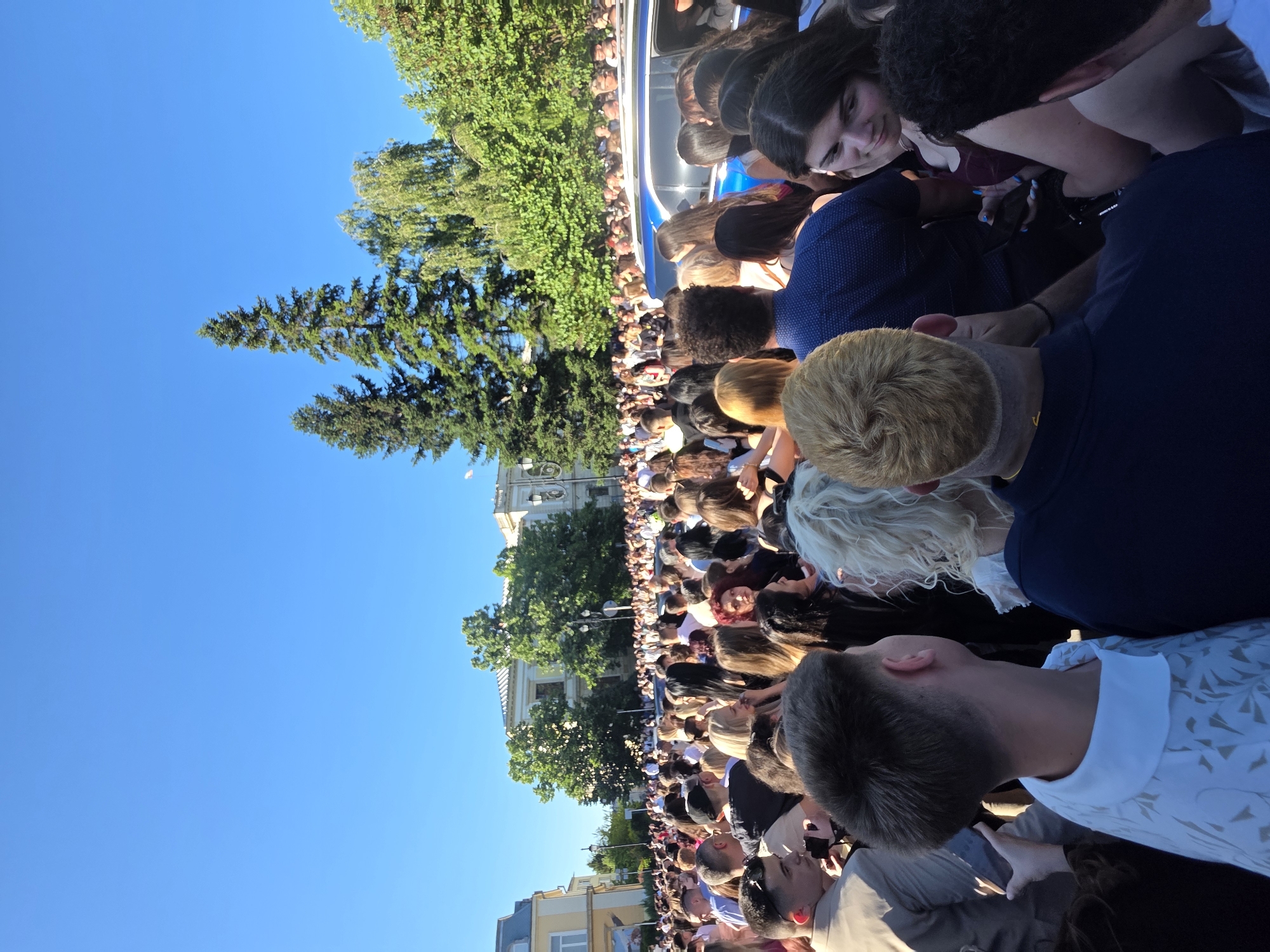 Large crowd gathers near building in Ruse, Bulgaria