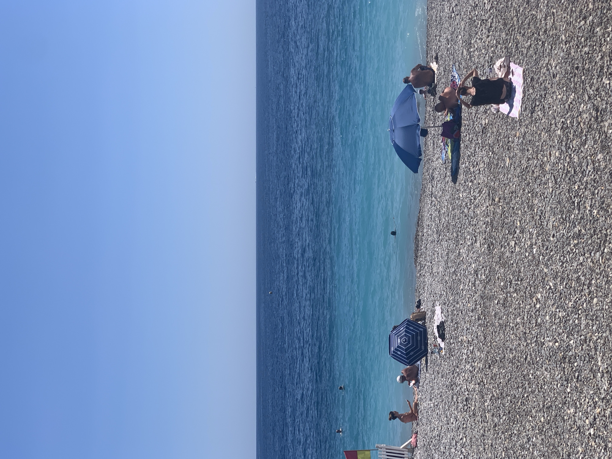 Sunny afternoon on Nice's pebble beach, Mediterranean in full color