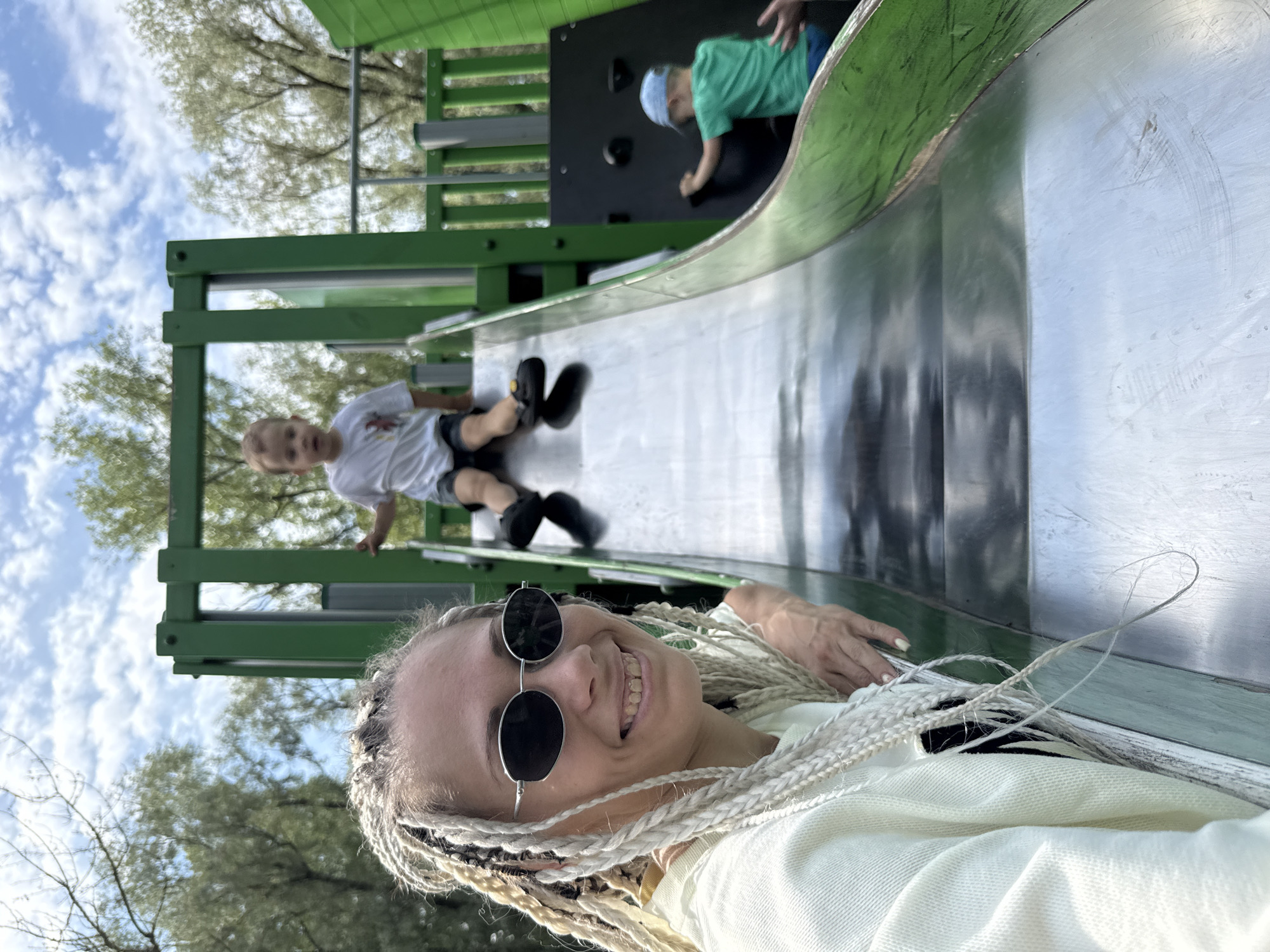 Playground morning in Rusanovo with a stroller, selfies, and pastries